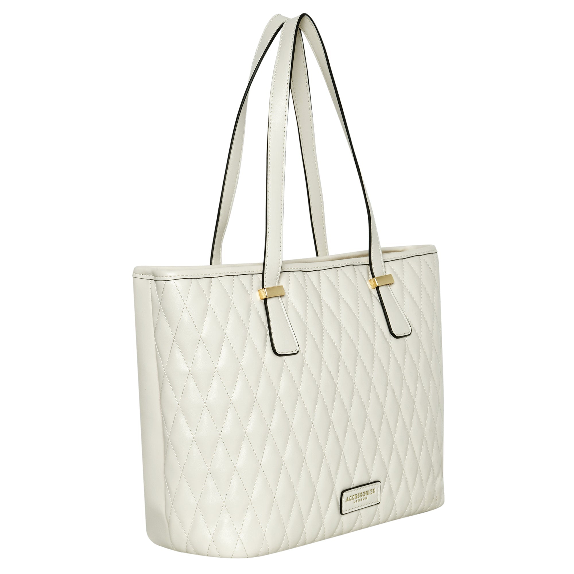 Accessorize London Women's Faux Leather White Lannister quilted tote Bag