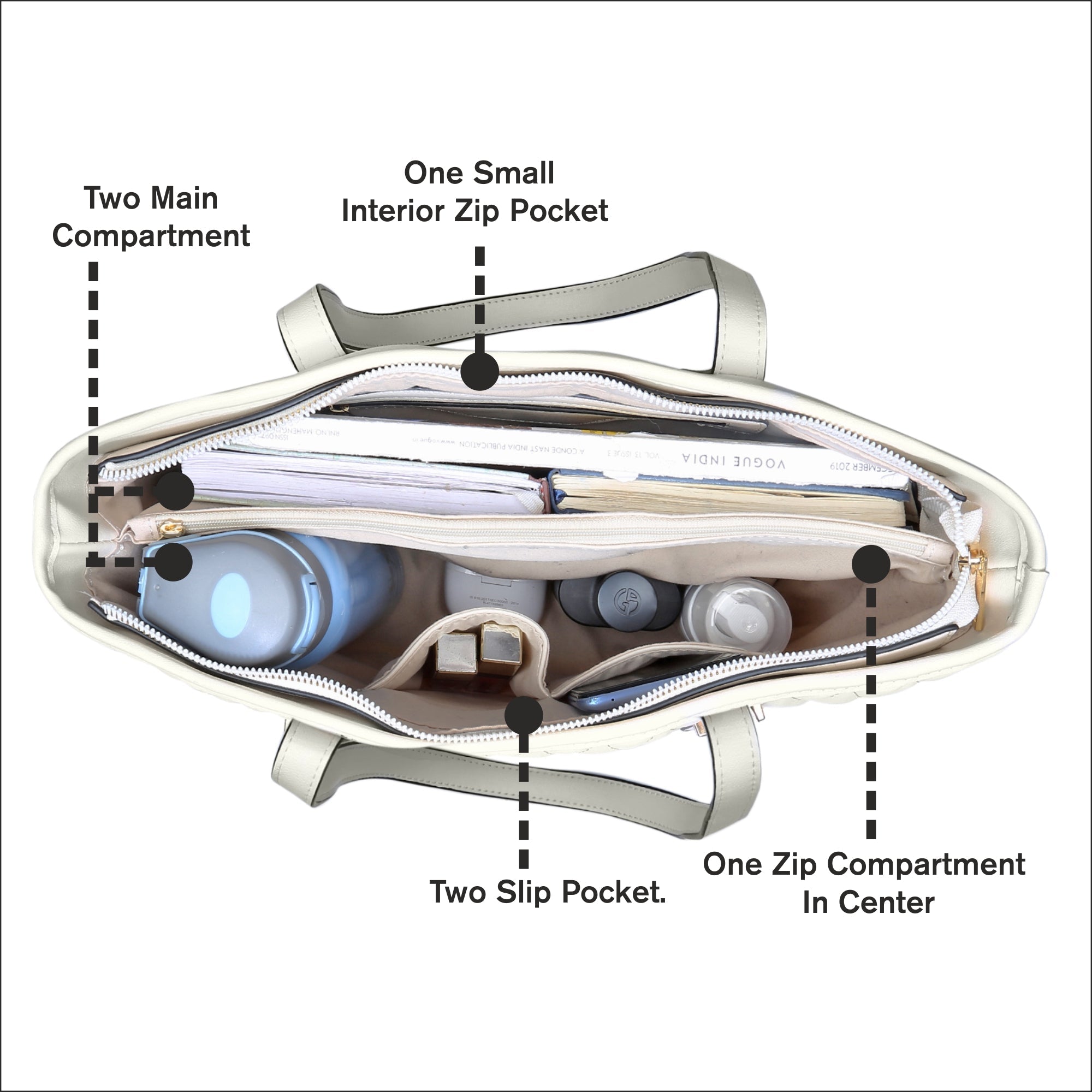 Accessorize London Women's Faux Leather White Lannister quilted tote Bag