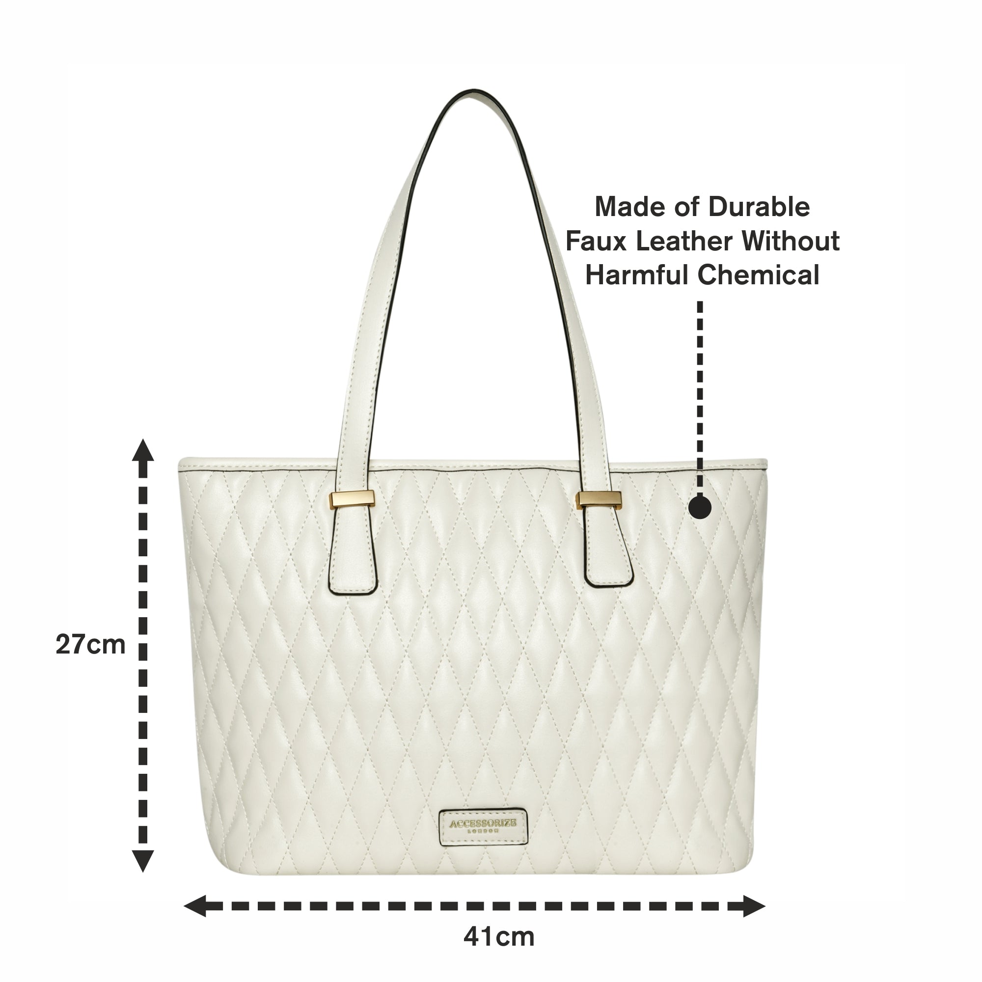 Accessorize London Women's Faux Leather White Lannister quilted tote Bag