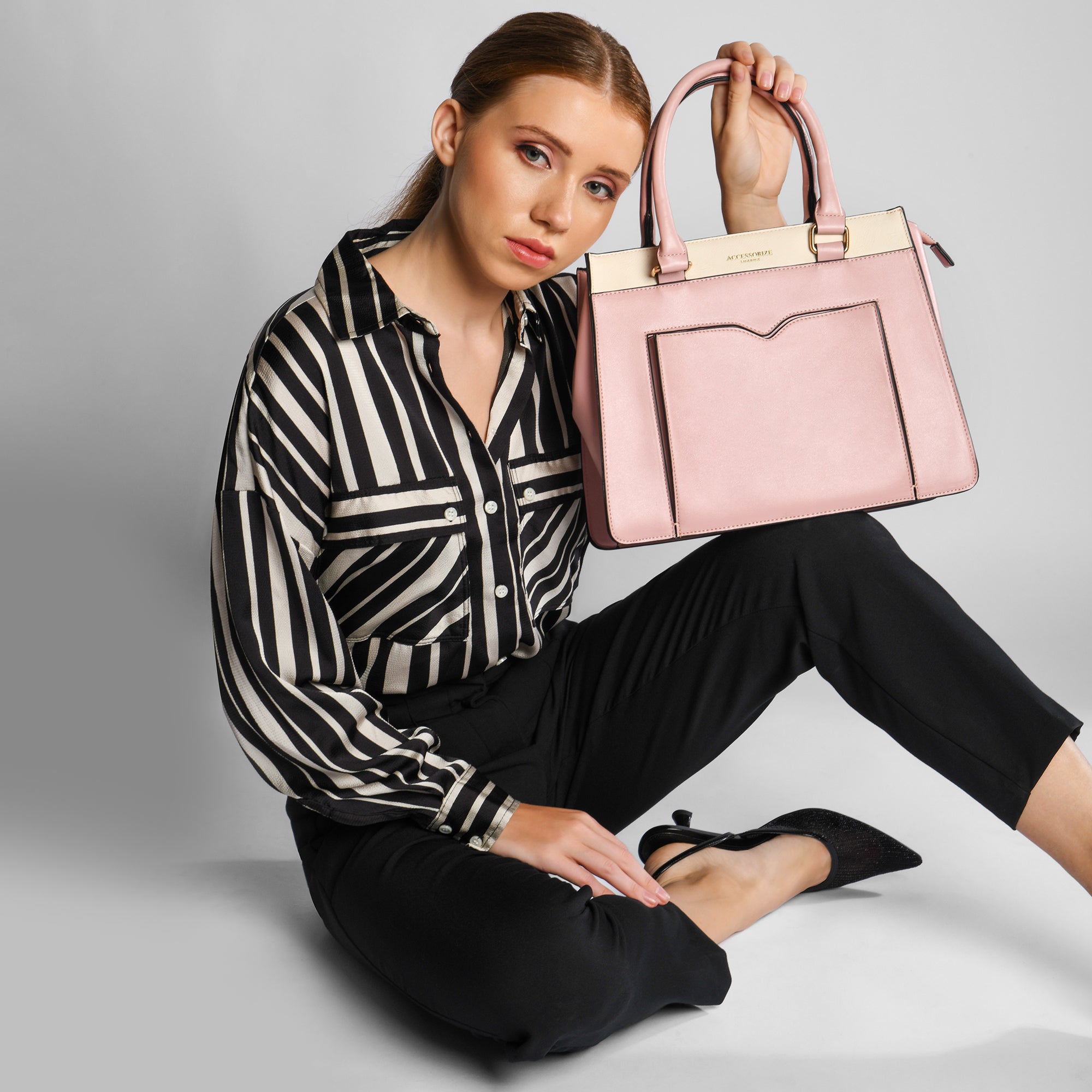 Accessorize London Women's Faux Leather Pink Athena Color Block handheld Bag