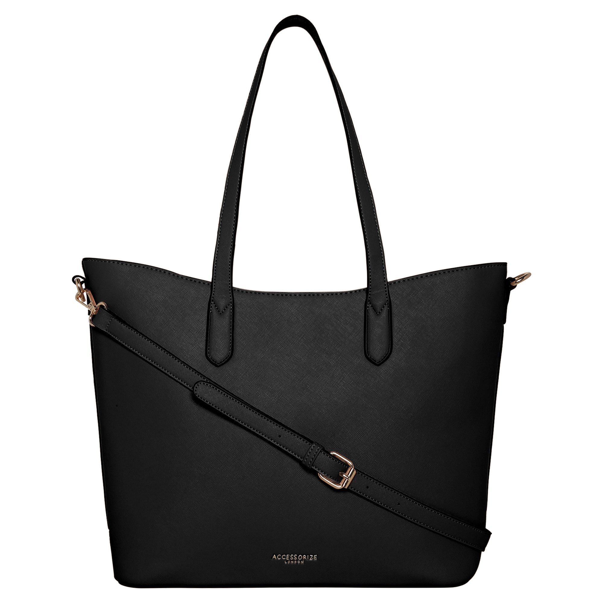 Accessorize London Women's Faux Leather black Daffodil tote bag