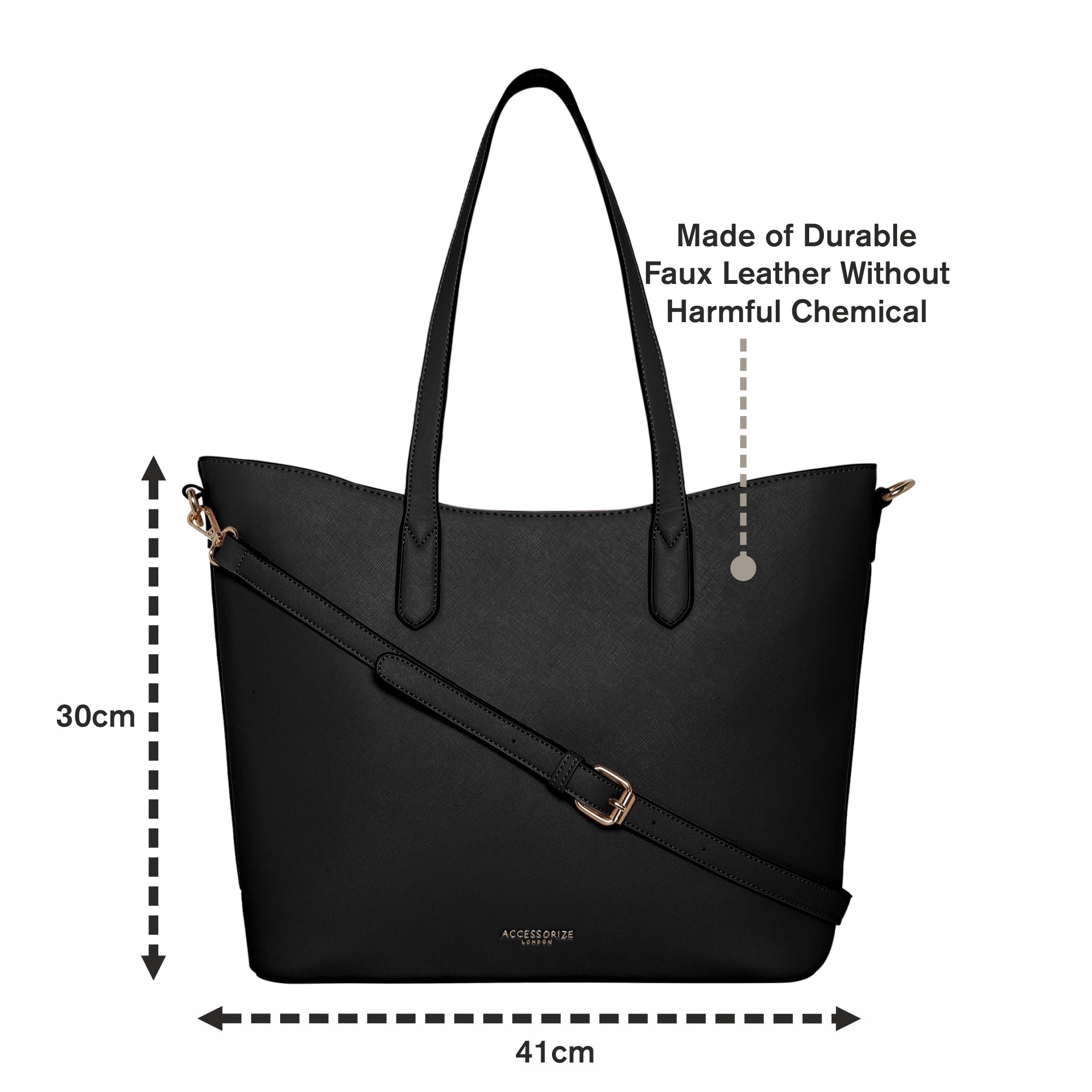 Accessorize London Women's Faux Leather black Daffodil tote bag
