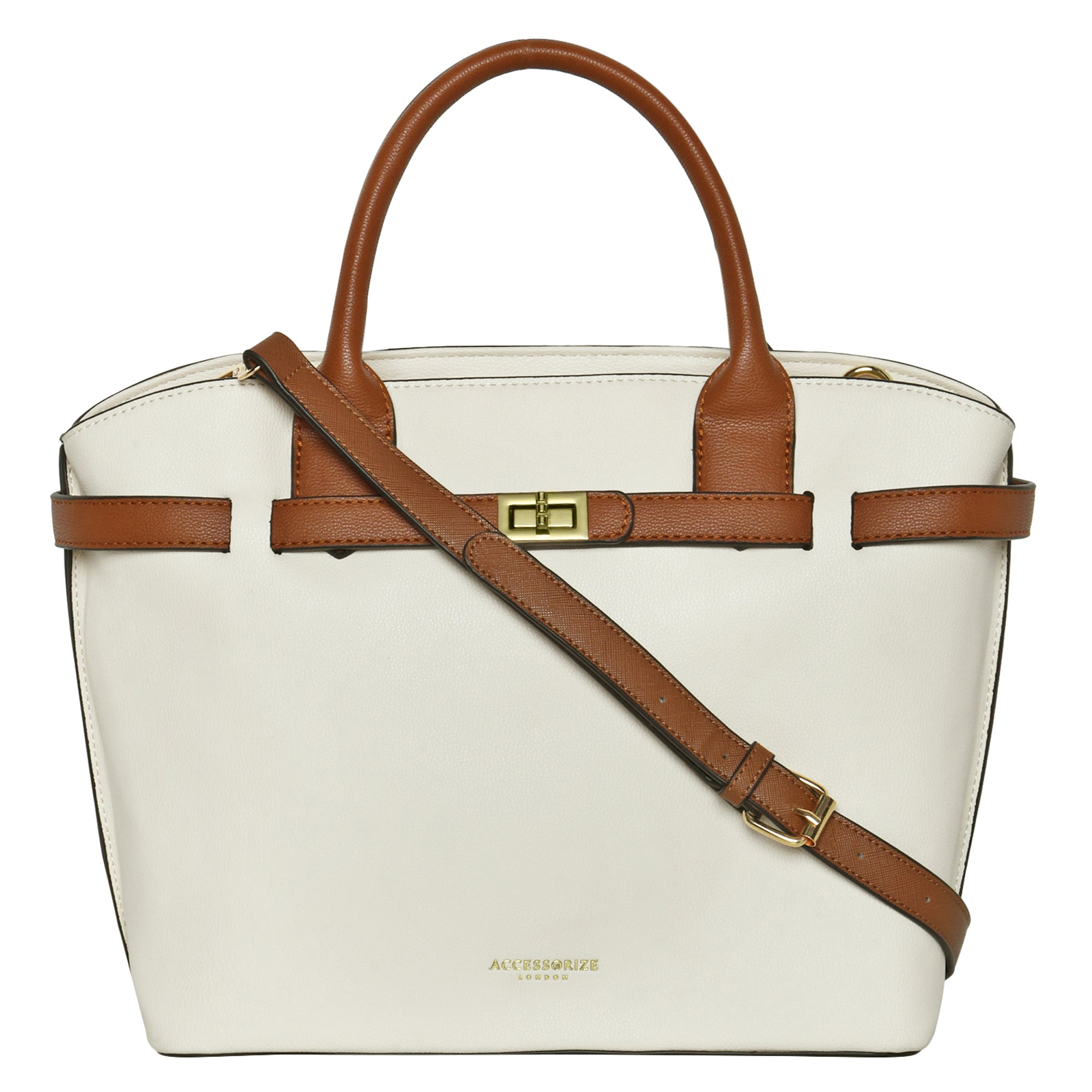 Accessorize London Women's Faux Leather White Rosaline colorblock handheld Bag