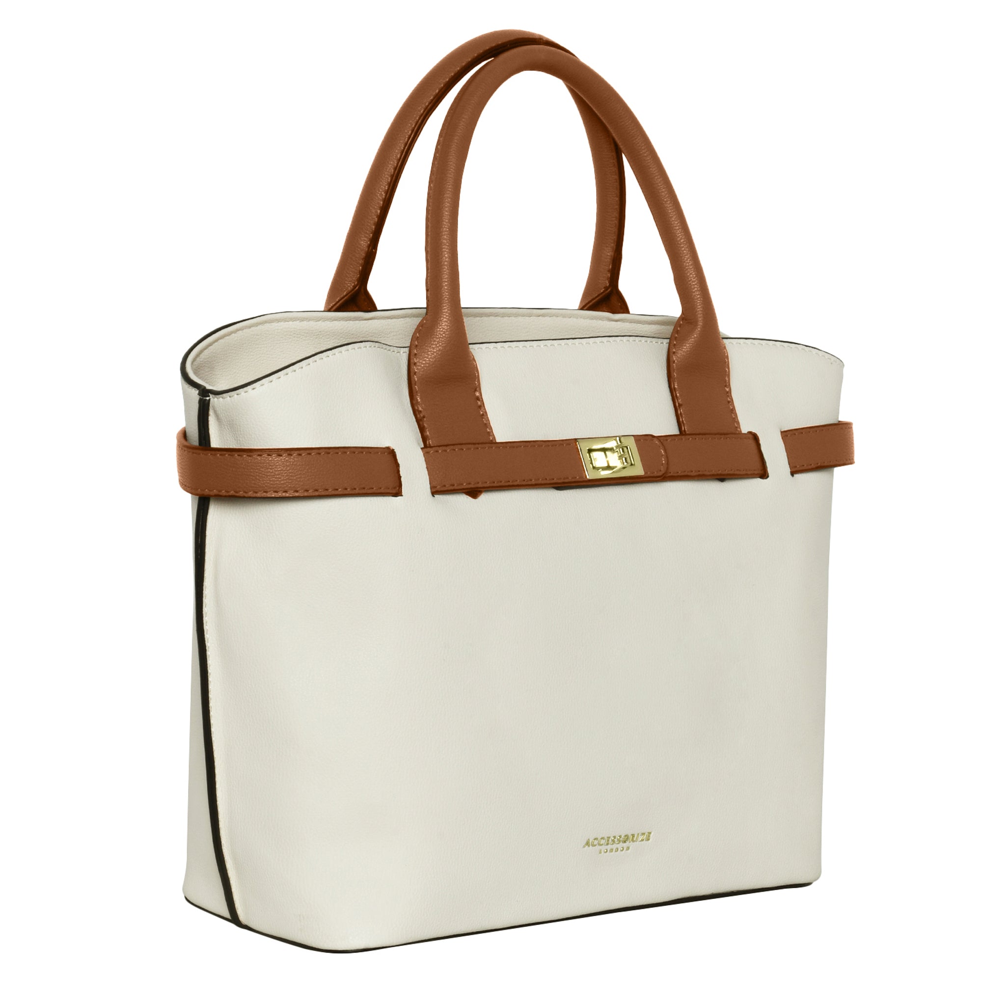 Accessorize London Women's Faux Leather White Rosaline colorblock handheld Bag