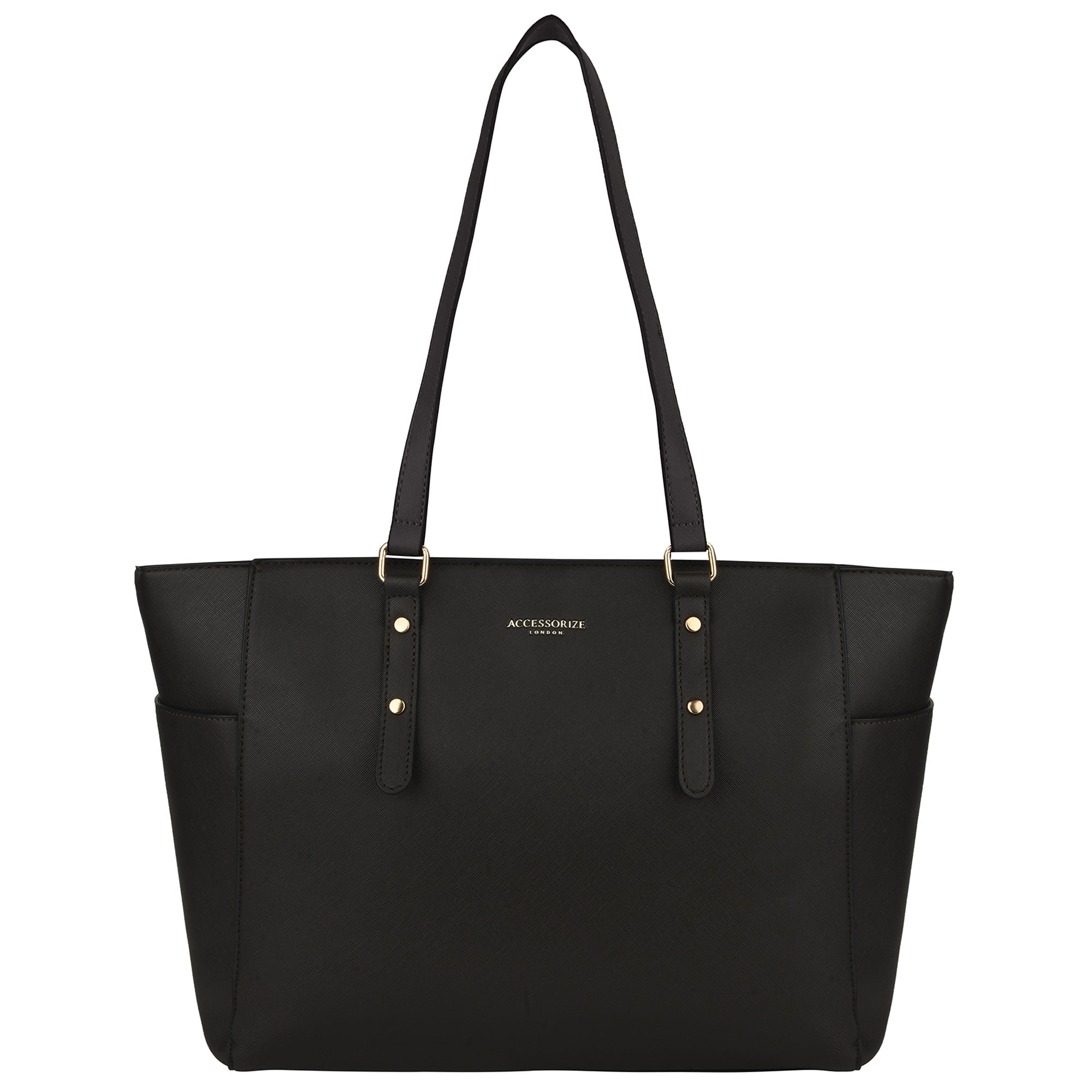 Accessorize London Women's Faux Leather Black Venus Laptop Winged Tote Bag