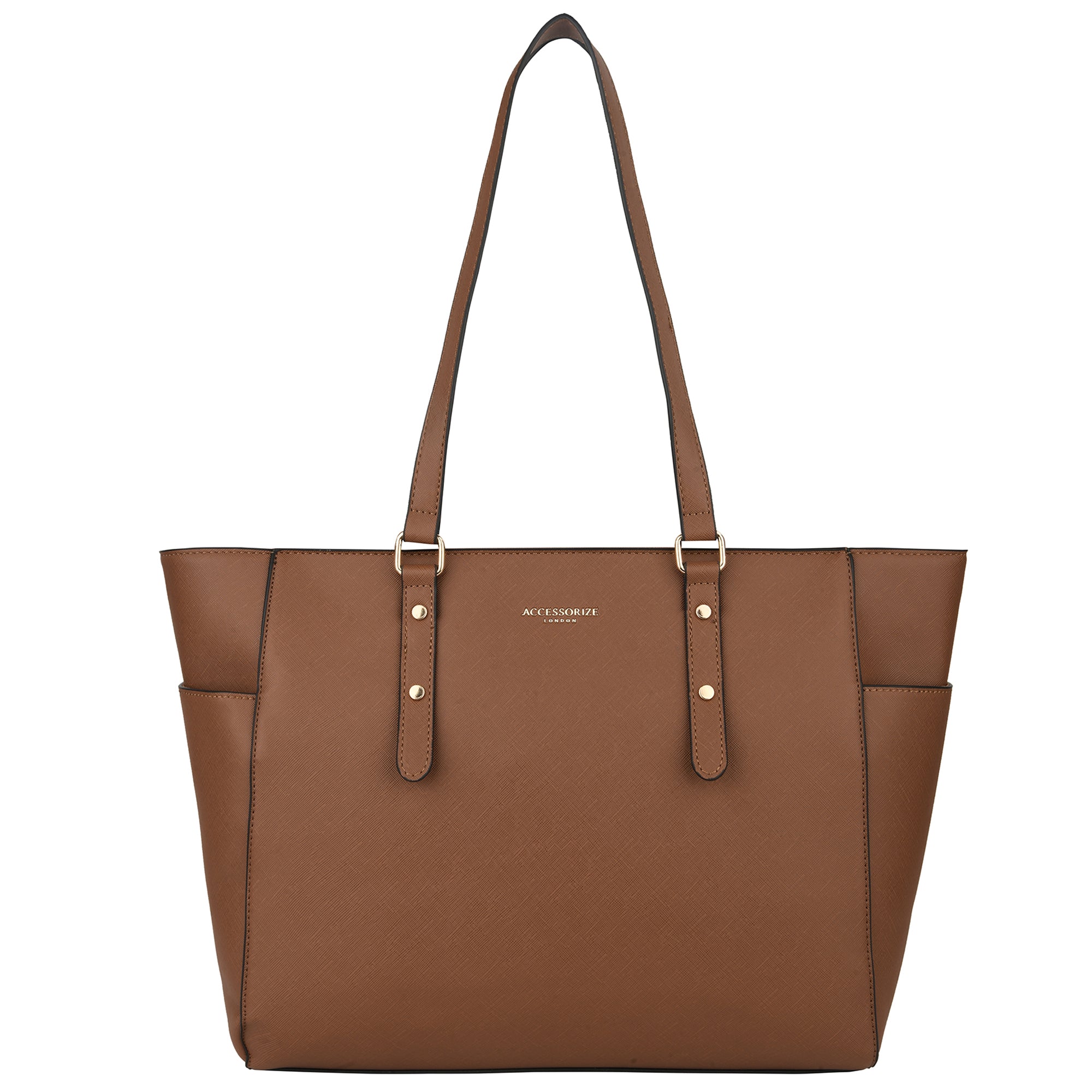Accessorize London Women's Faux Leather Tan Venus Laptop Winged Tote Bag