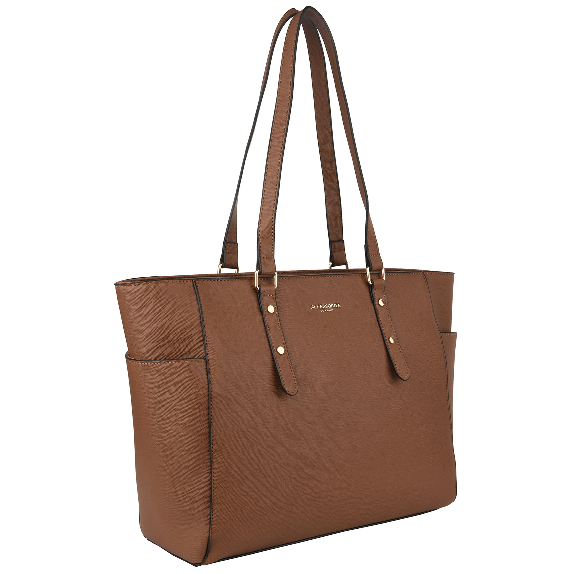 Accessorize London Women's Faux Leather Tan Venus Laptop Winged Tote Bag