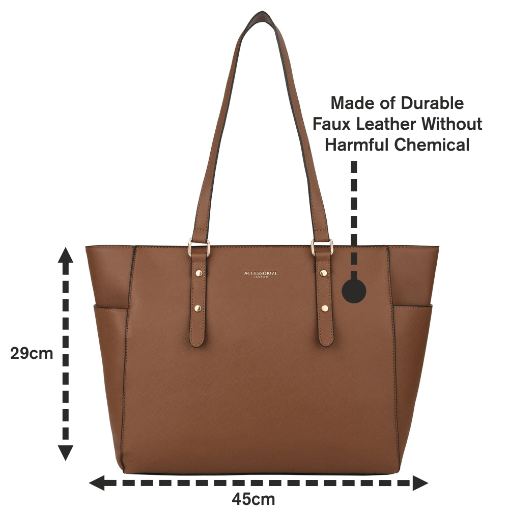Accessorize London Women's Faux Leather Tan Venus Laptop Winged Tote Bag