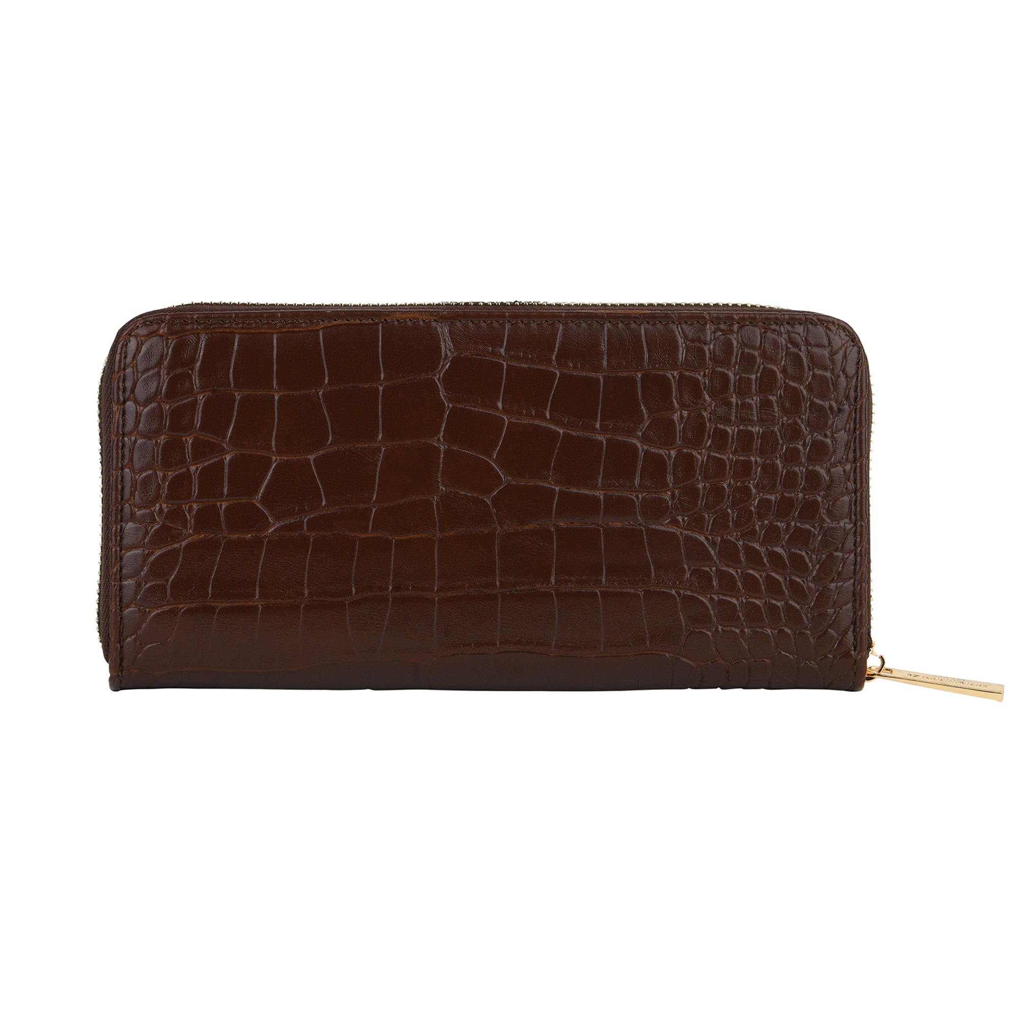 Accessorize London Women's Faux Leather Brown Adela Croc Zip around Large Wallet