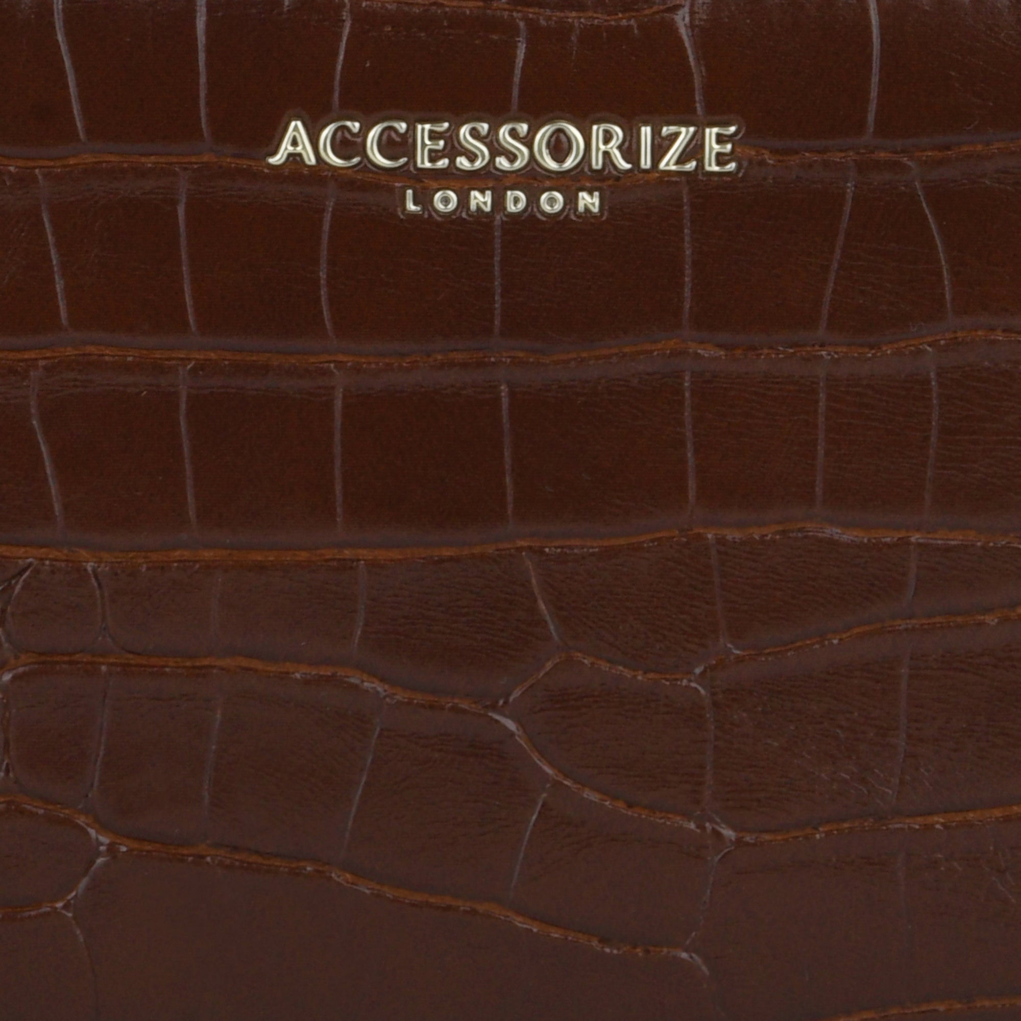 Accessorize London Women's Faux Leather Brown Adela Croc Zip around Large Wallet