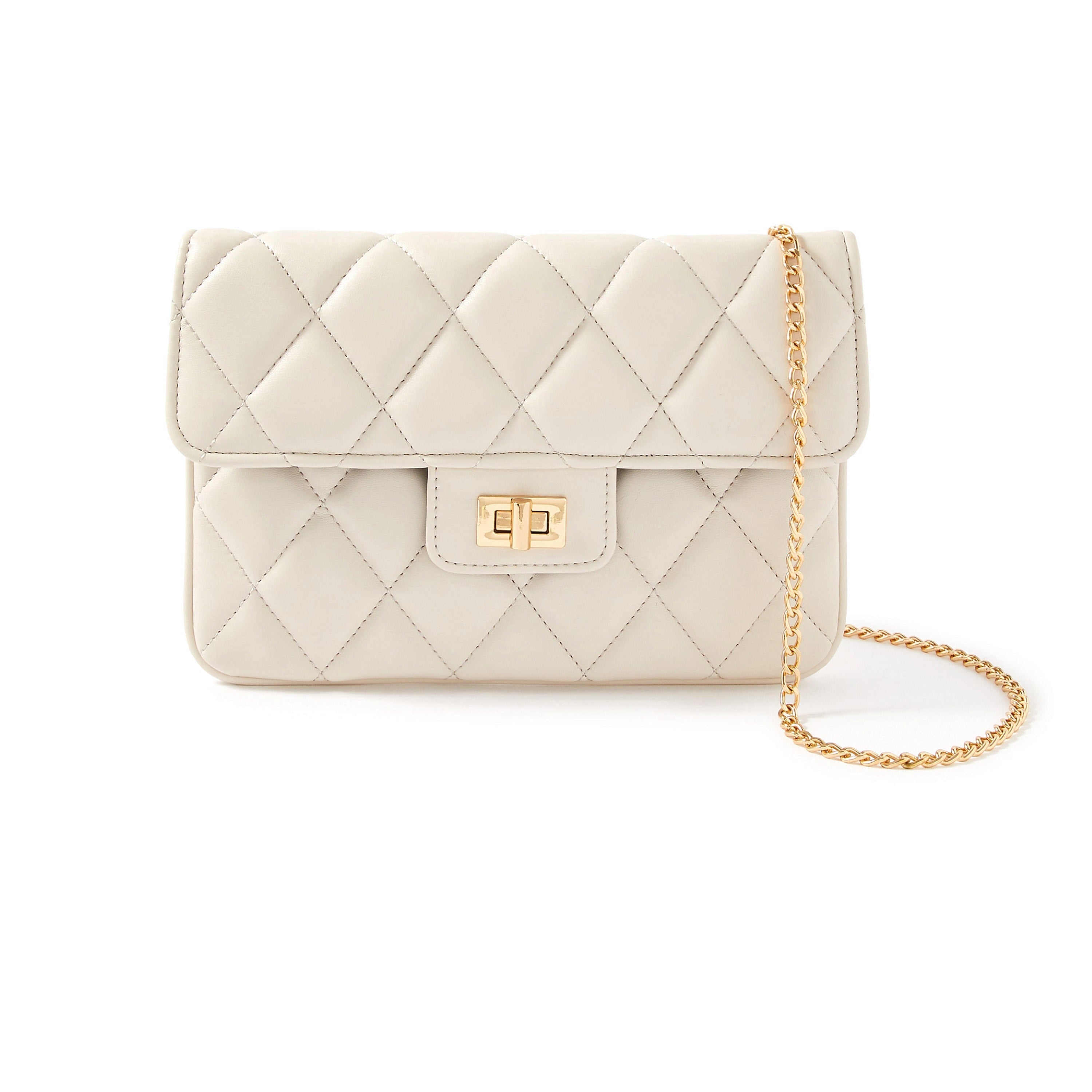 Accessorize London Women's Faux Leather White Quilted Sling – Accessorize