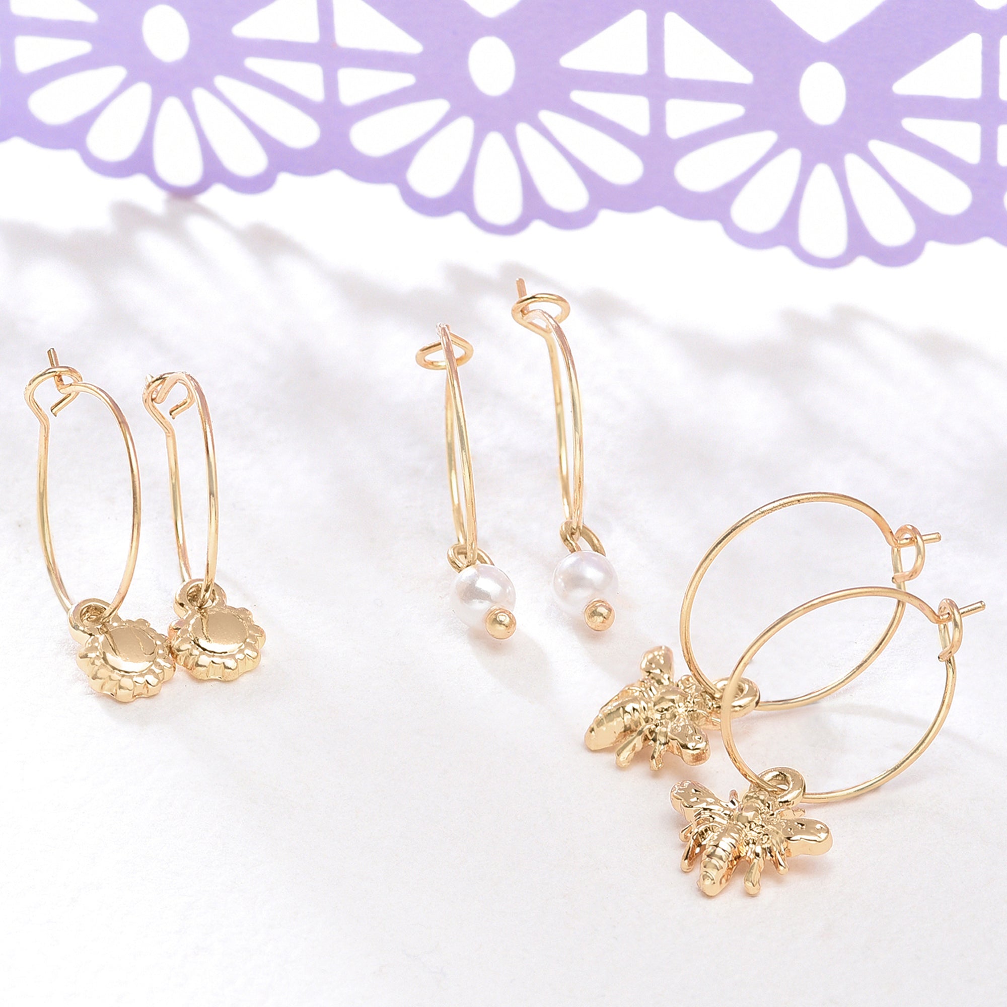 Accessorize London Women's Gold X Bugs Hoop Earring Pack