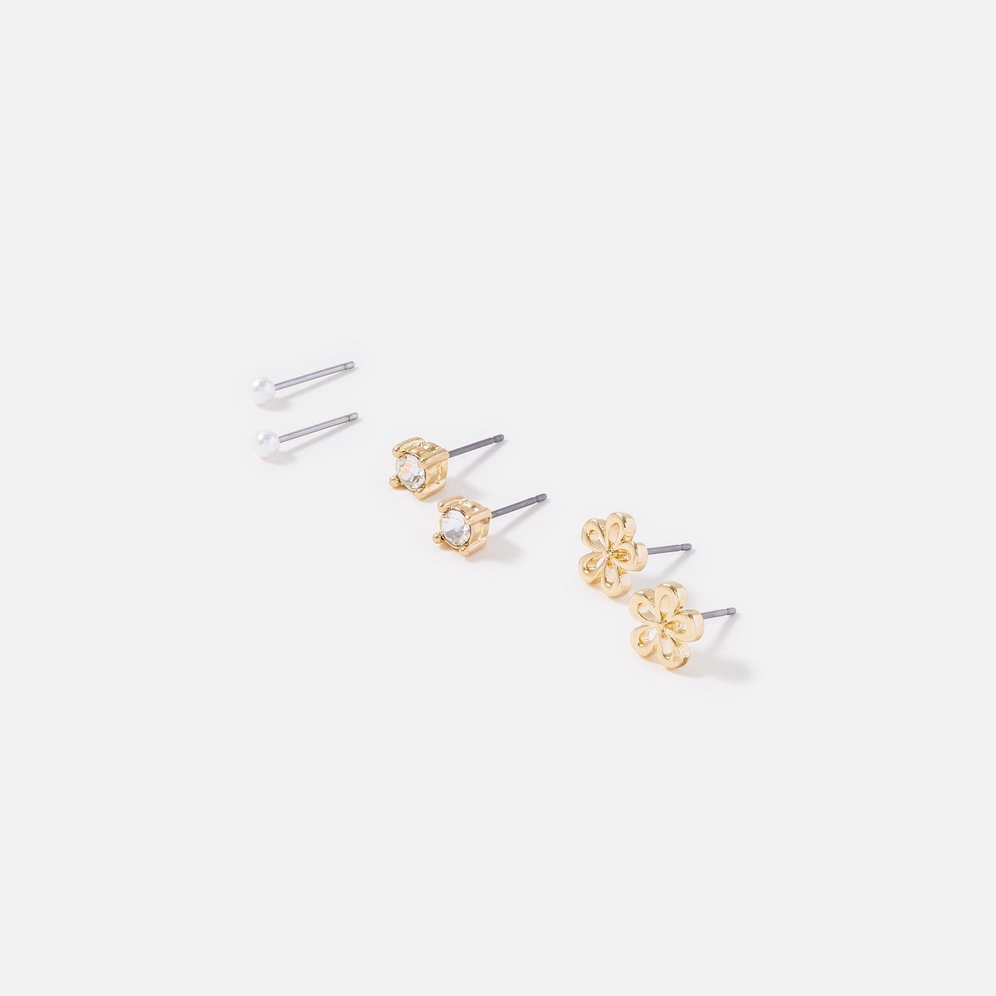 Accessorize London Women's Gold 3 X Flower Stud Earring Set