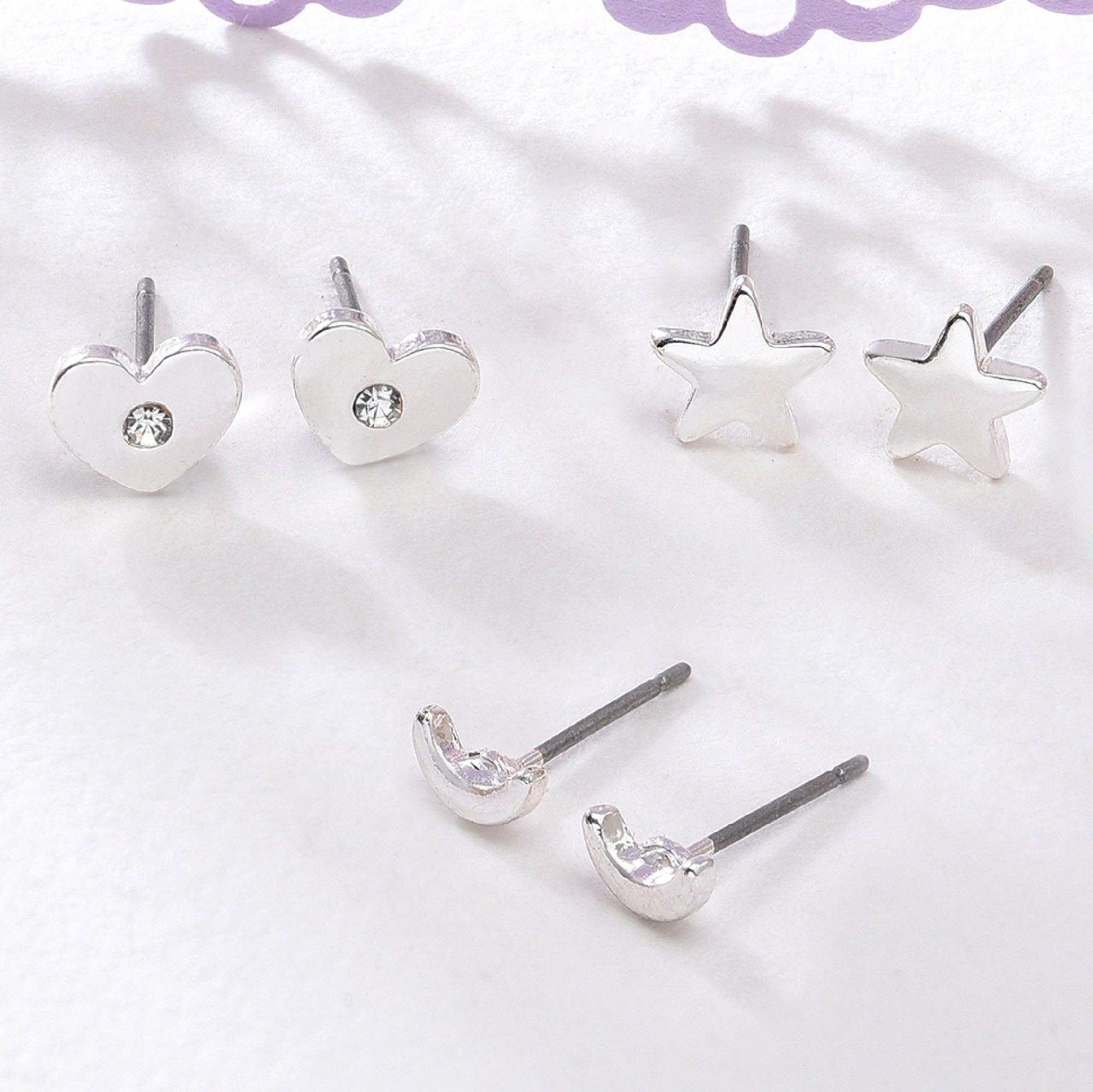 Accessorize London Women's Silver X Star Heart Stud Earring Set