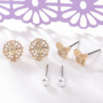 Accessorize London Women's Gold 3 X Butterfly Stud Earring Set
