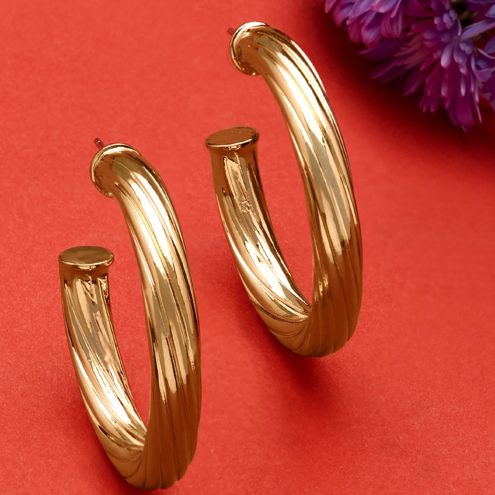 Accessorize London Women'sBlue Harvest Engraved Lines Chunky Hop Earring
