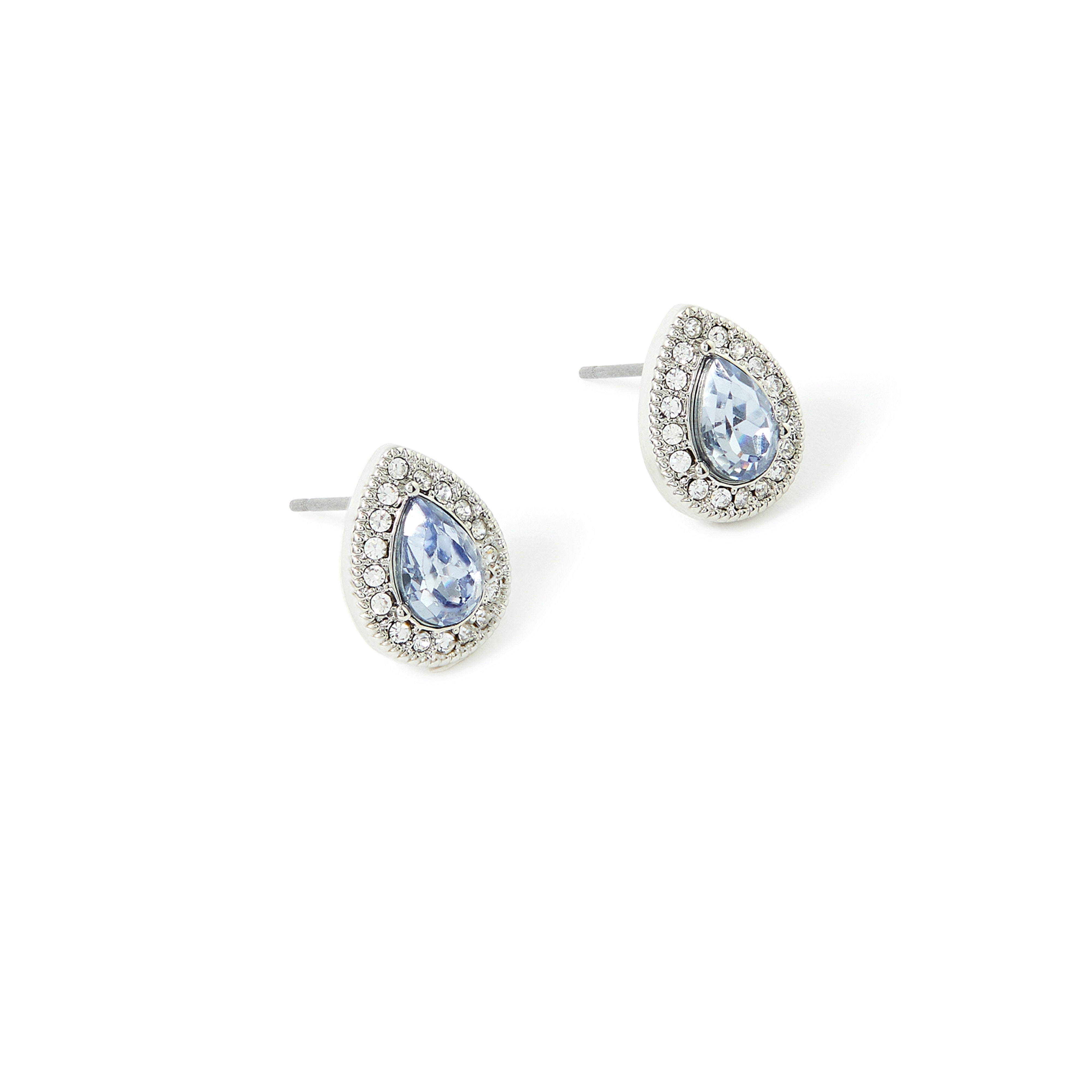 Accessorize London Women's Blue Pear Crystal Stud Earring