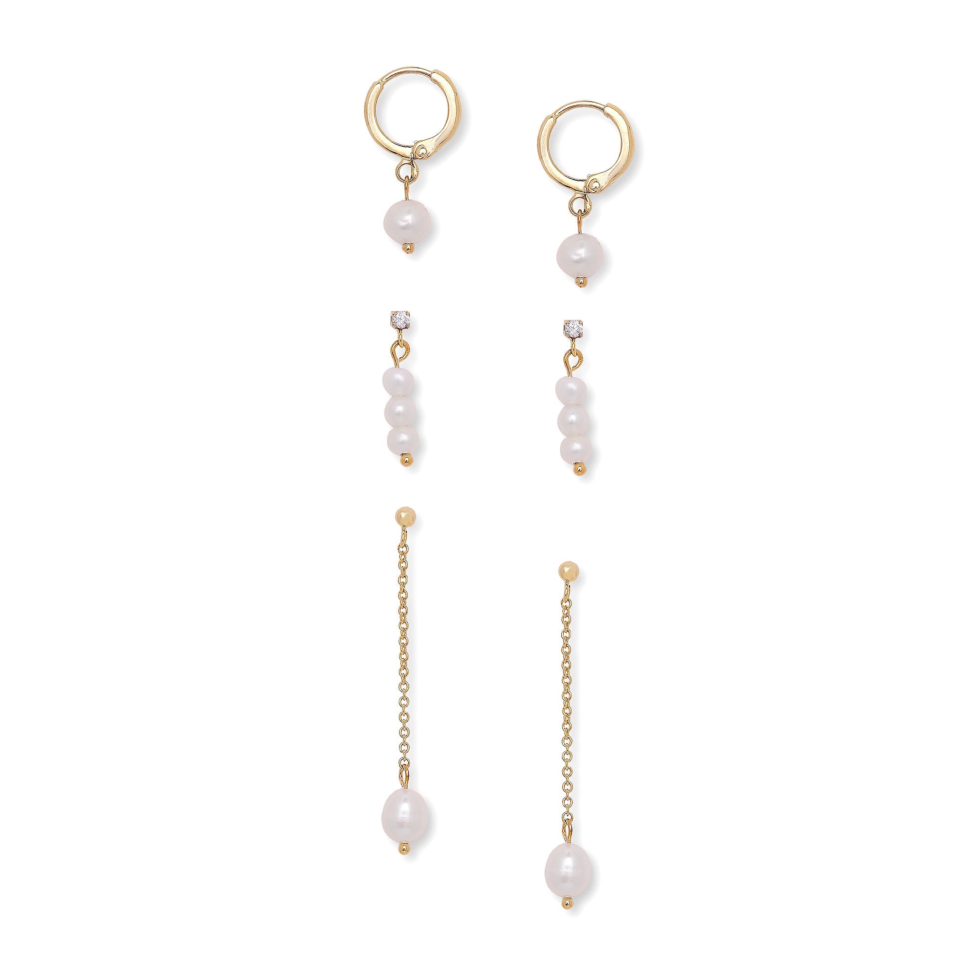Real Gold Plated Set of 3 Pearl Drop & Hoops Earring For Women By Accessorize London