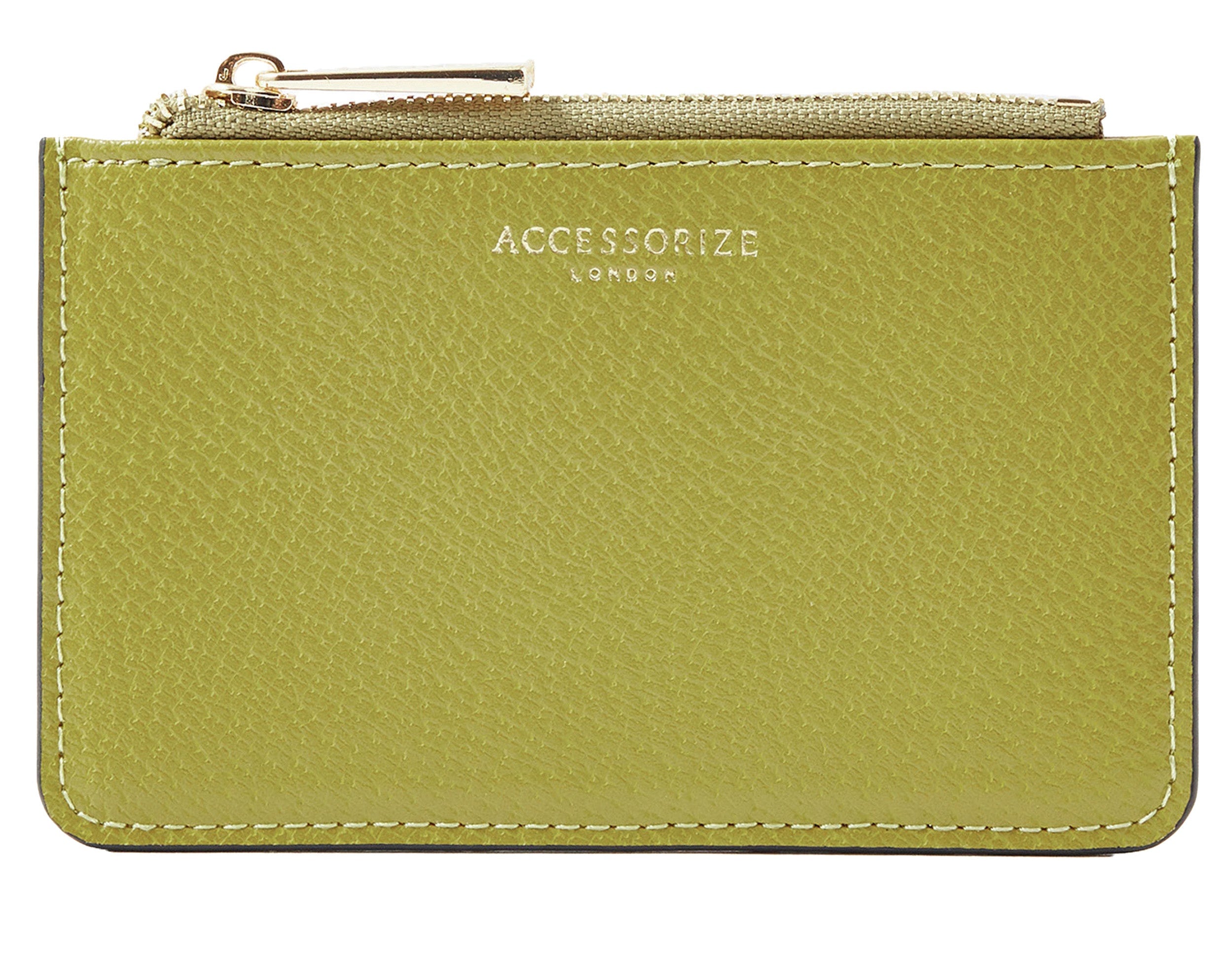 Accessorize London Women's Faux Leather Lime Plain Card Holder