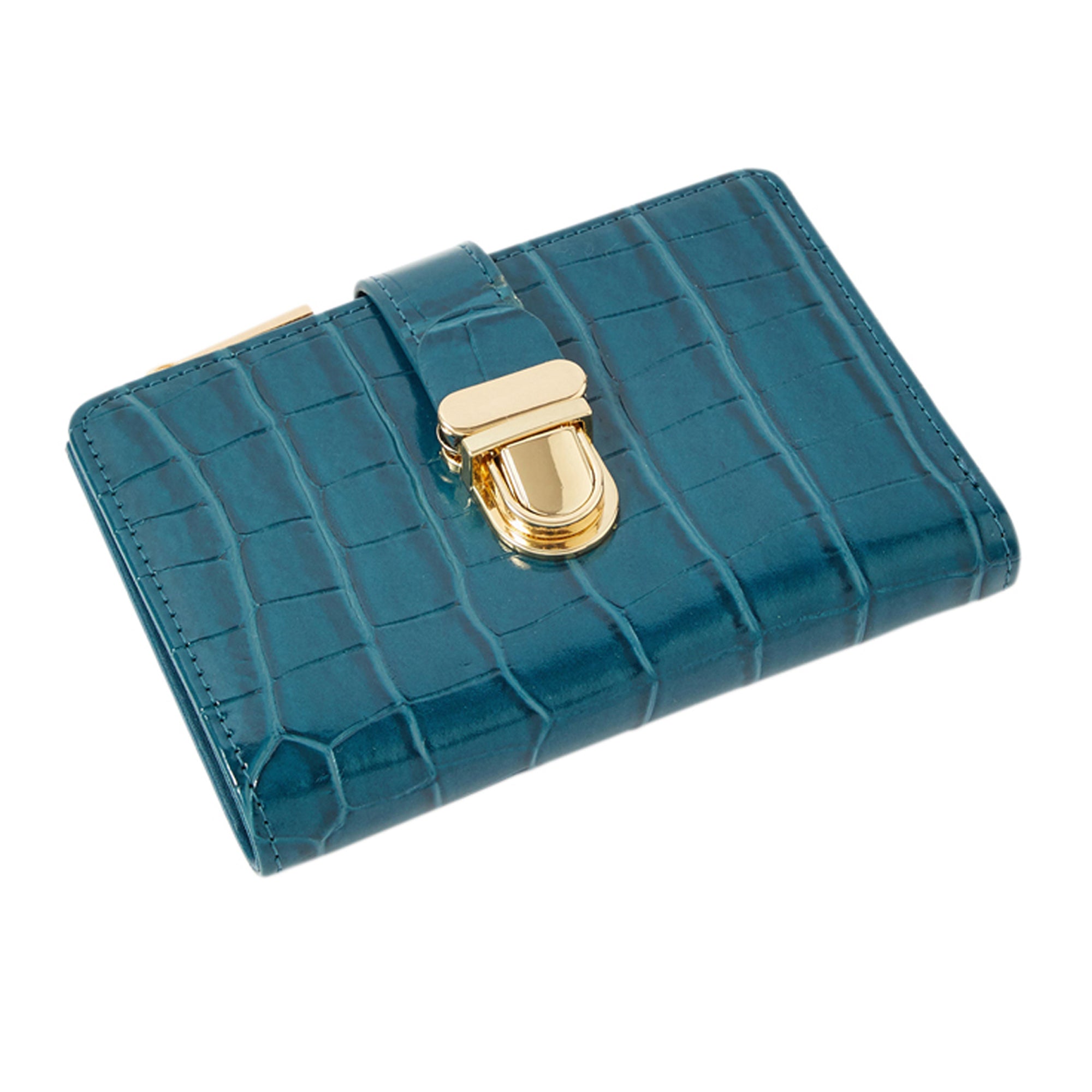 Accessorize London Women's Faux Leather Blue Croc Pushlock Wallet