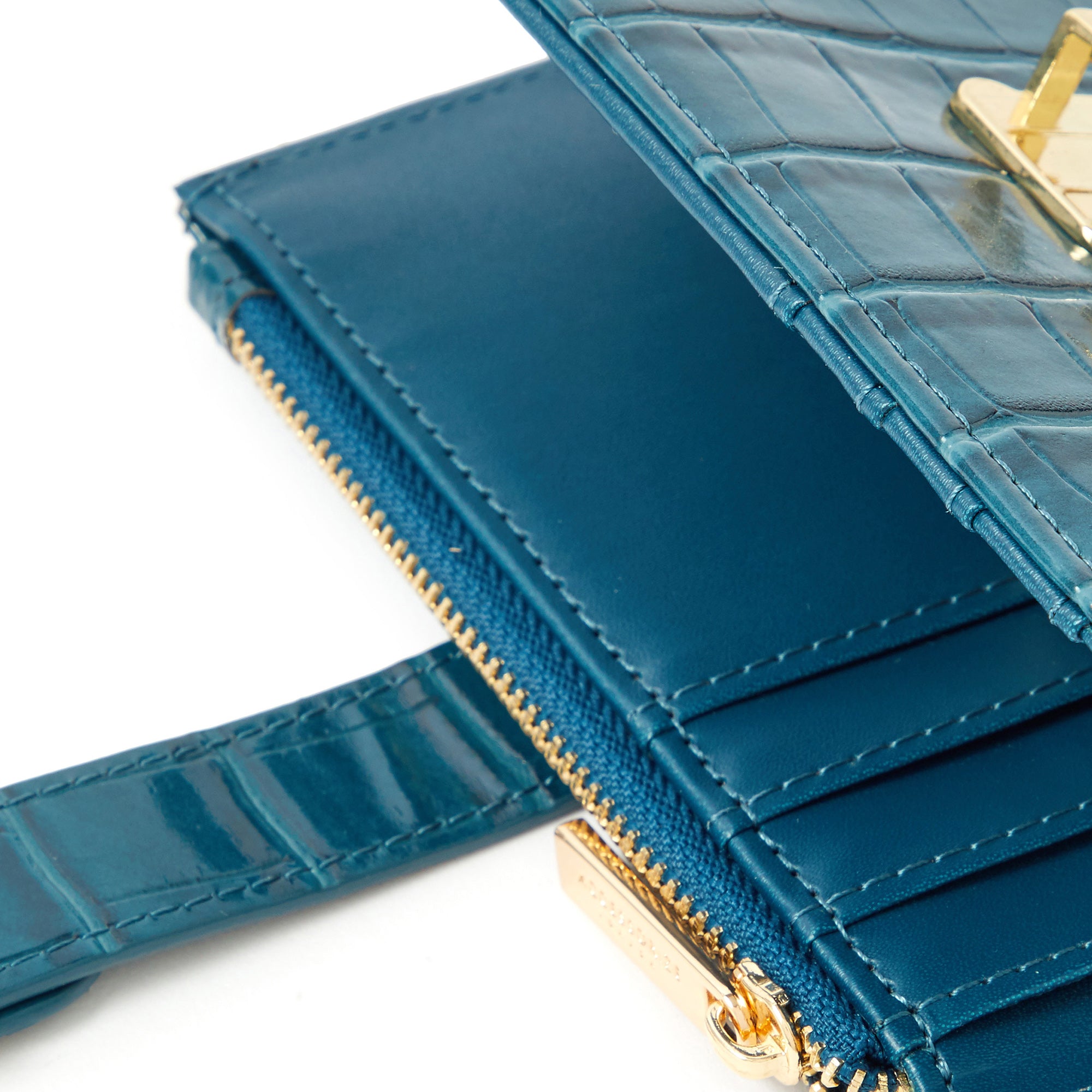 Accessorize London Women's Faux Leather Blue Croc Pushlock Wallet