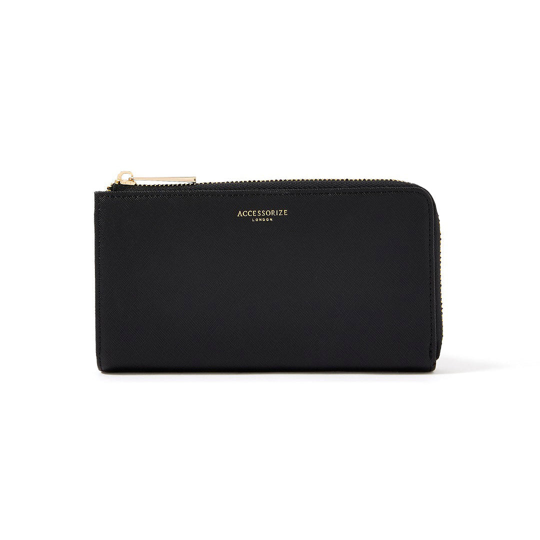 Accessorize London Women's Faux Leather black Reptile Large Wallet Purse