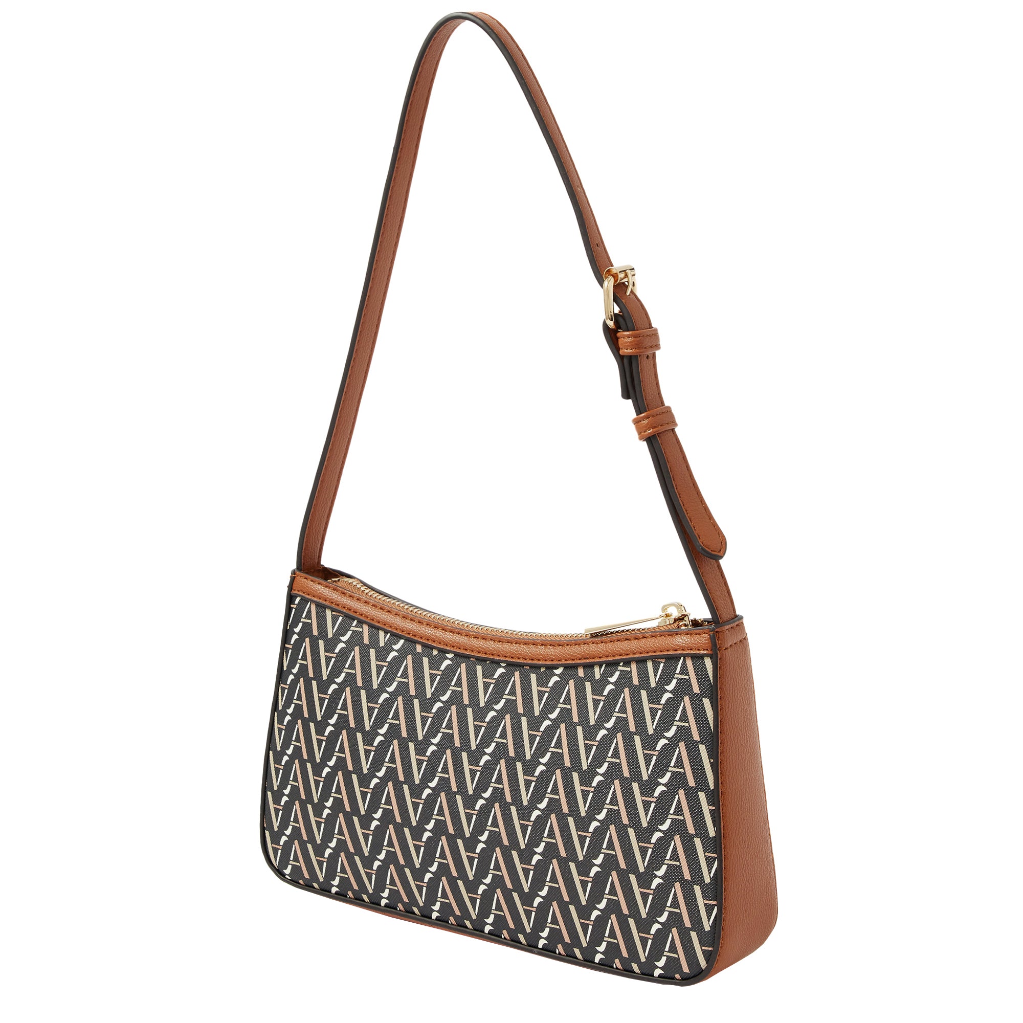 Accessorize London women's Faux Leather Tan Mika Monogram Baguette Bag