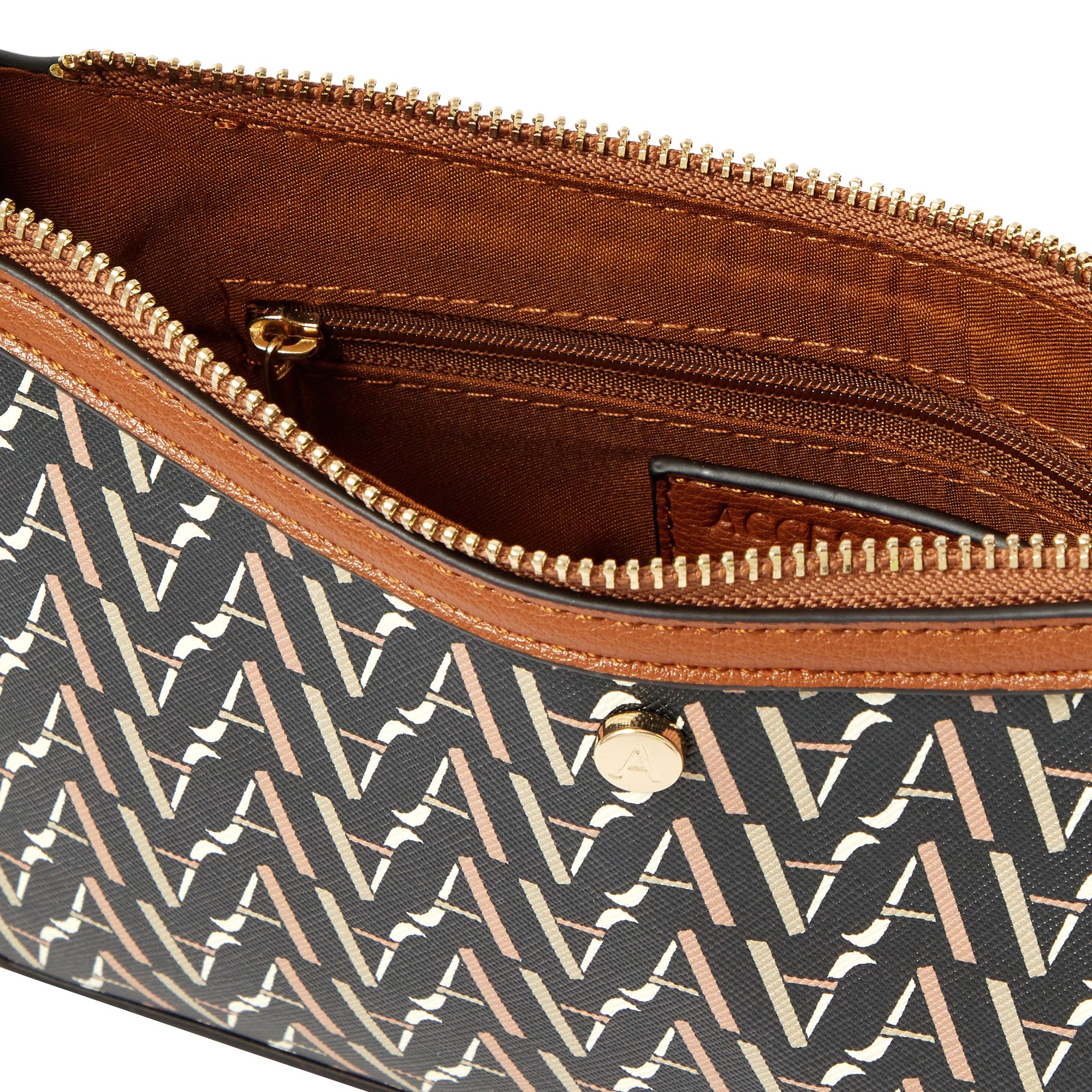 Accessorize London women's Faux Leather Tan Mika Monogram Baguette Bag