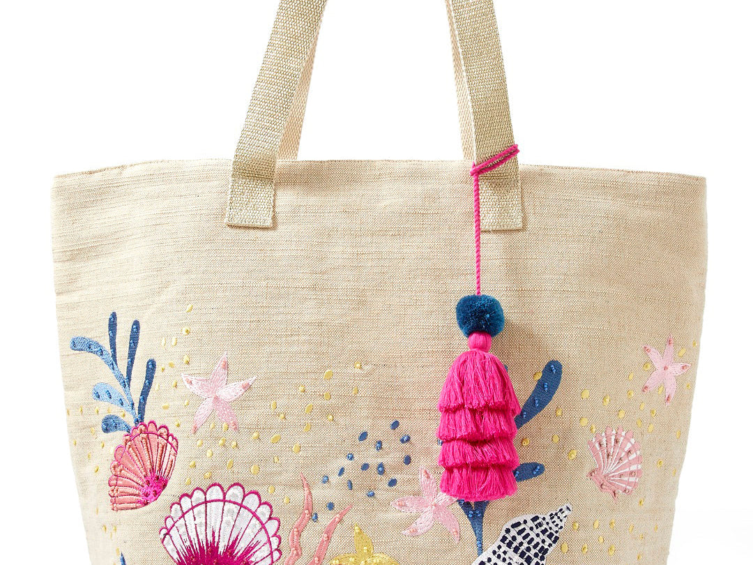 Accessorize London women's White fabric Under The Sea Embroidered Tote bag