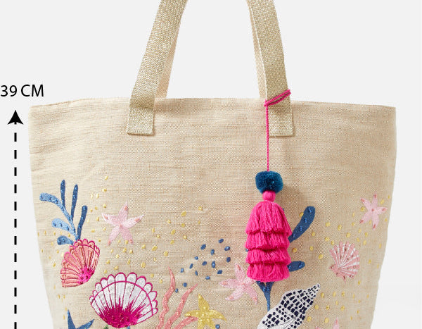 Accessorize London women's White fabric Under The Sea Embroidered Tote bag
