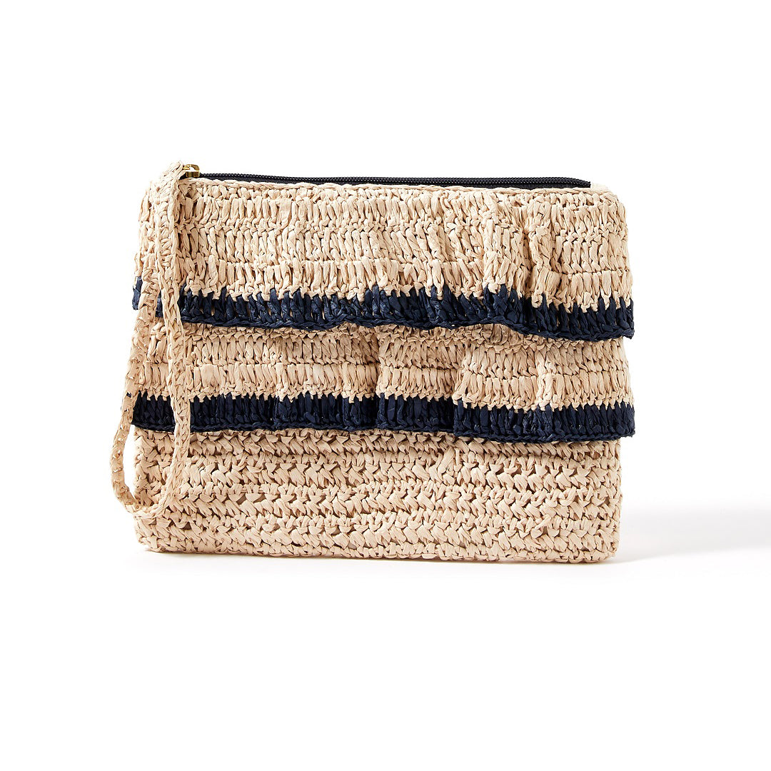 Accessorize London Women's Faux Leather Natural Ruffle Raffia Clutch