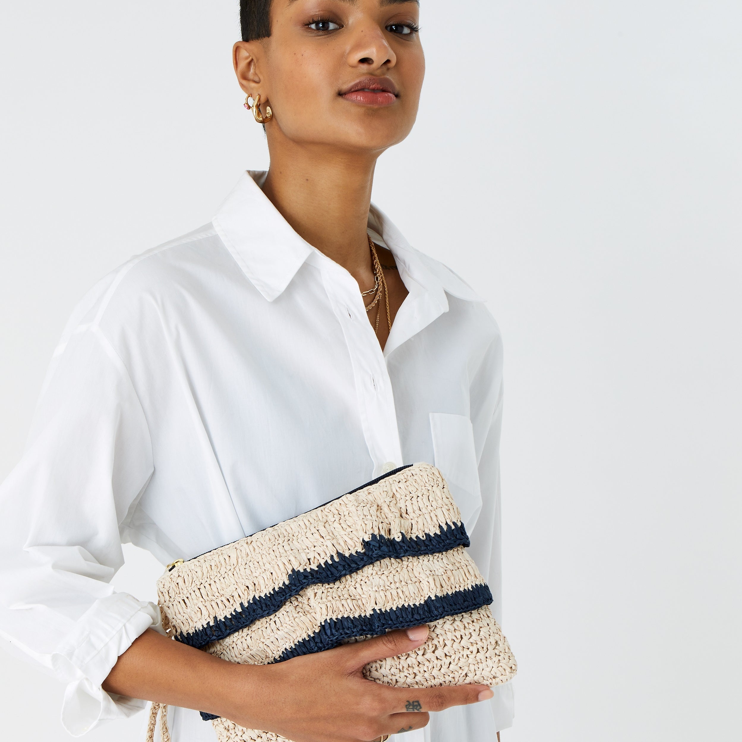 Accessorize London Women's Faux Leather Natural Ruffle Raffia Clutch
