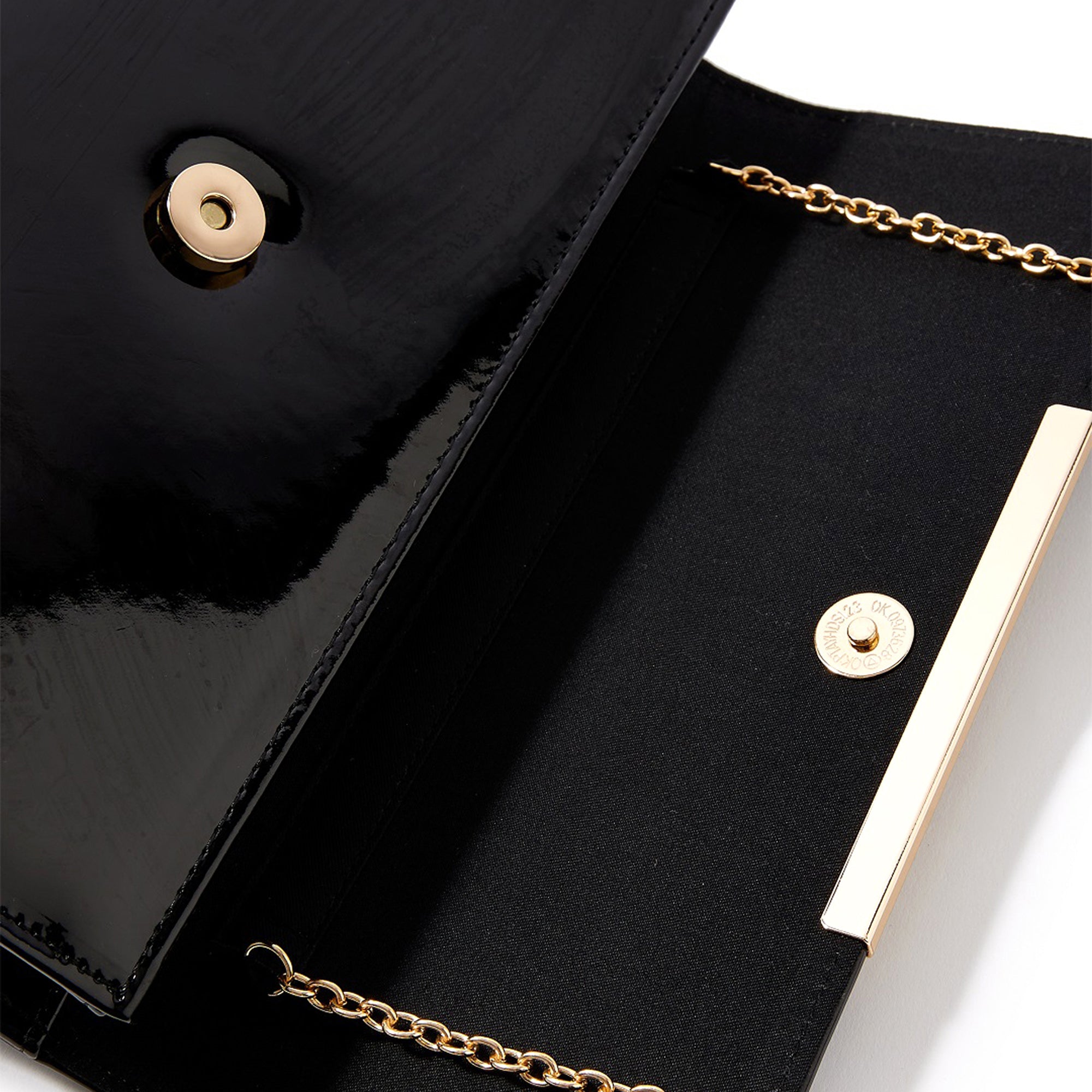 Accessorize London Women's Faux Leather Black Patent Clutch Party Bag
