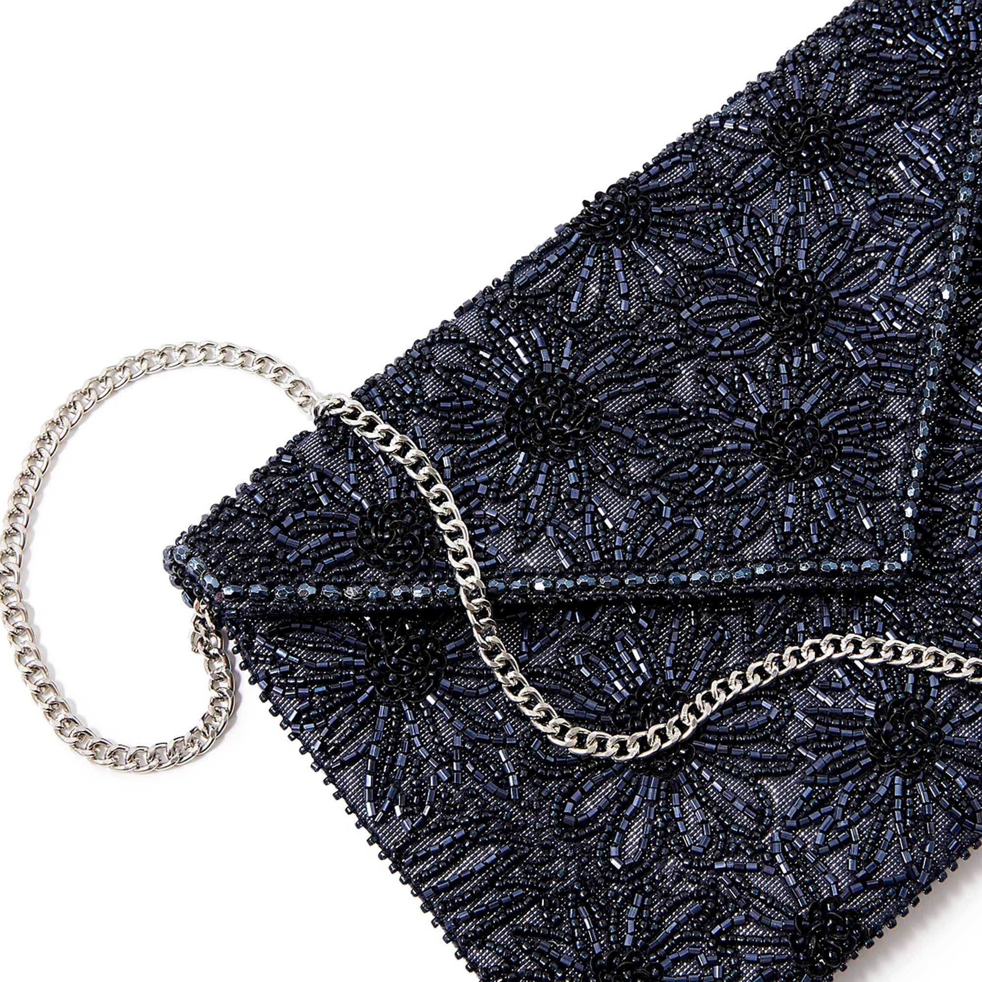Accessorize London Women's Beaded Blue Tara Clutch Party Bag