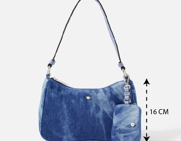 Accessorize London women's Faux Leather Blue Denim Small Shoulder bag