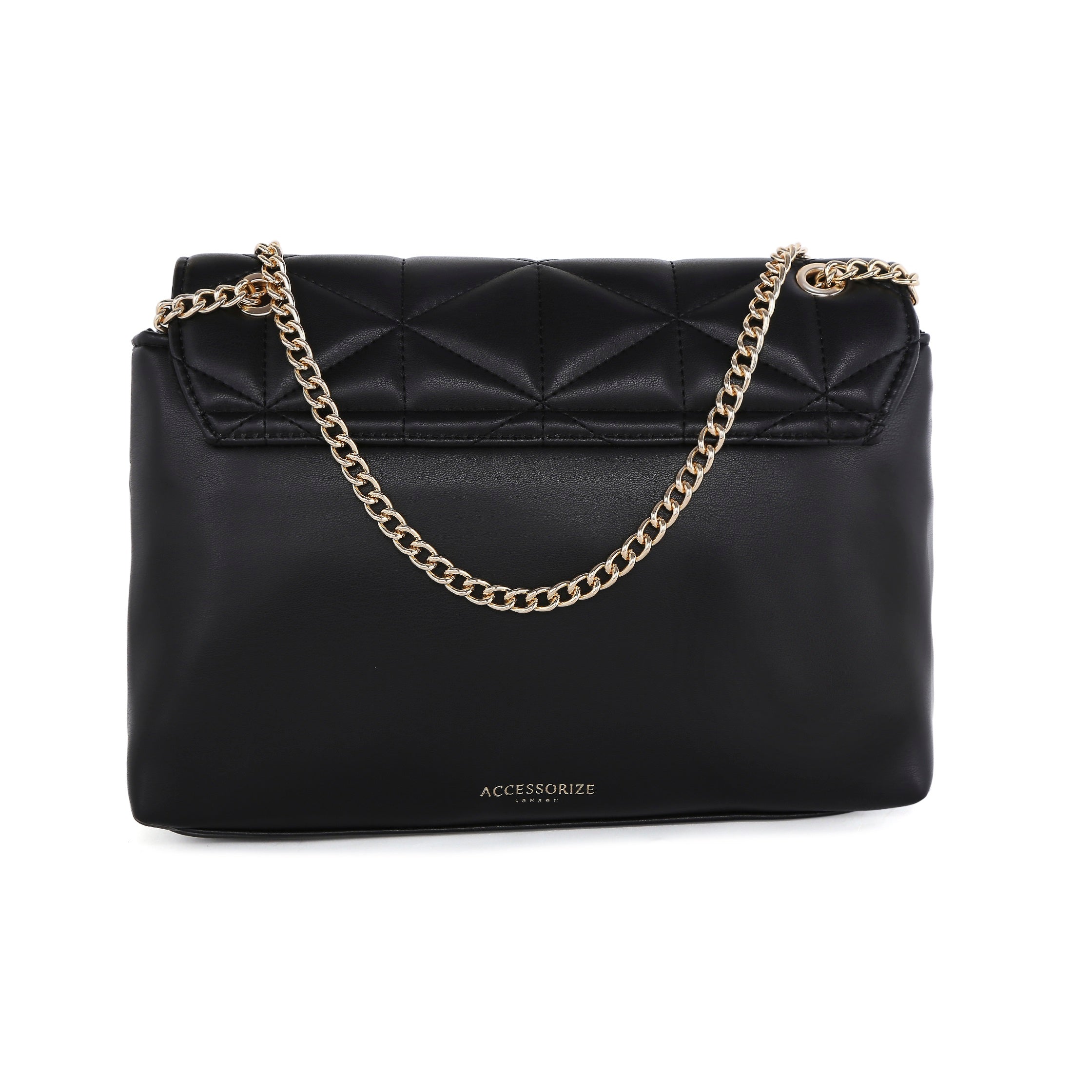 Accessorize London women's Faux Leather Black Eva Quilt Shoulder Sling bag