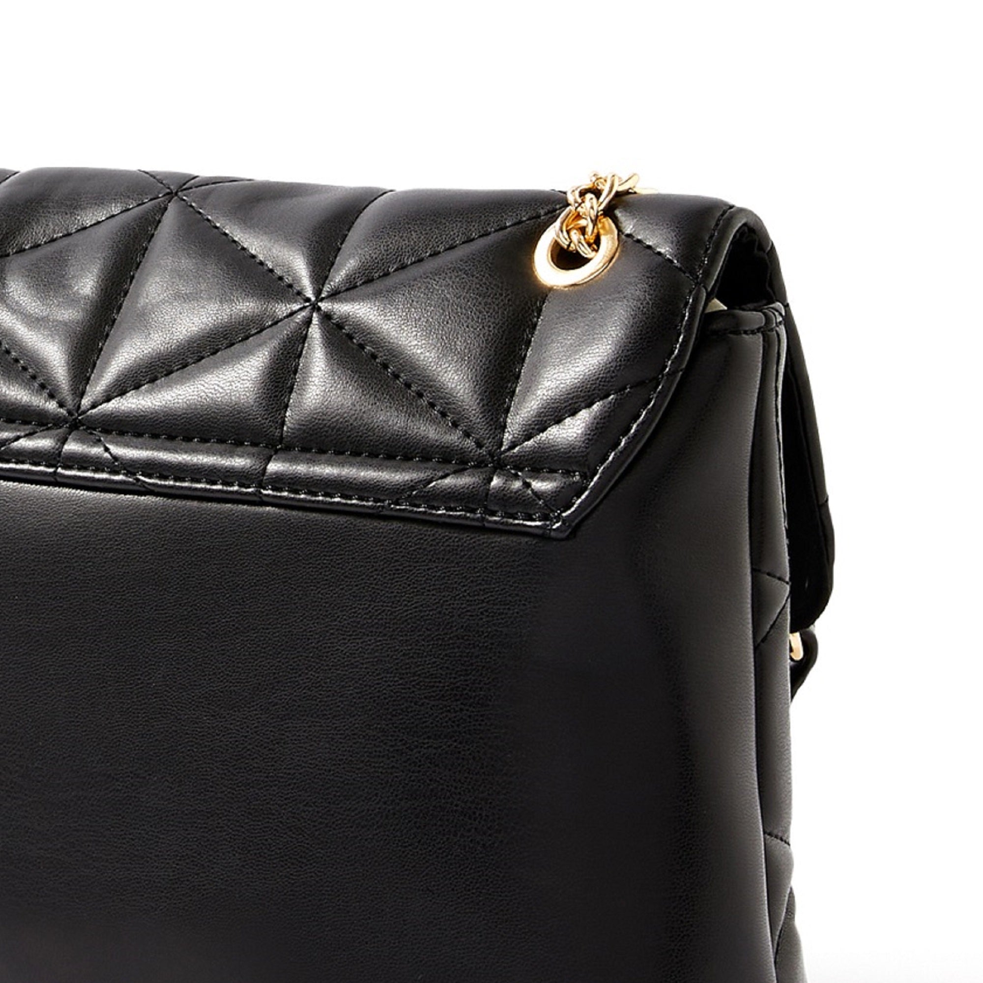 Accessorize London women's Faux Leather Black Eva Quilt Shoulder Sling bag