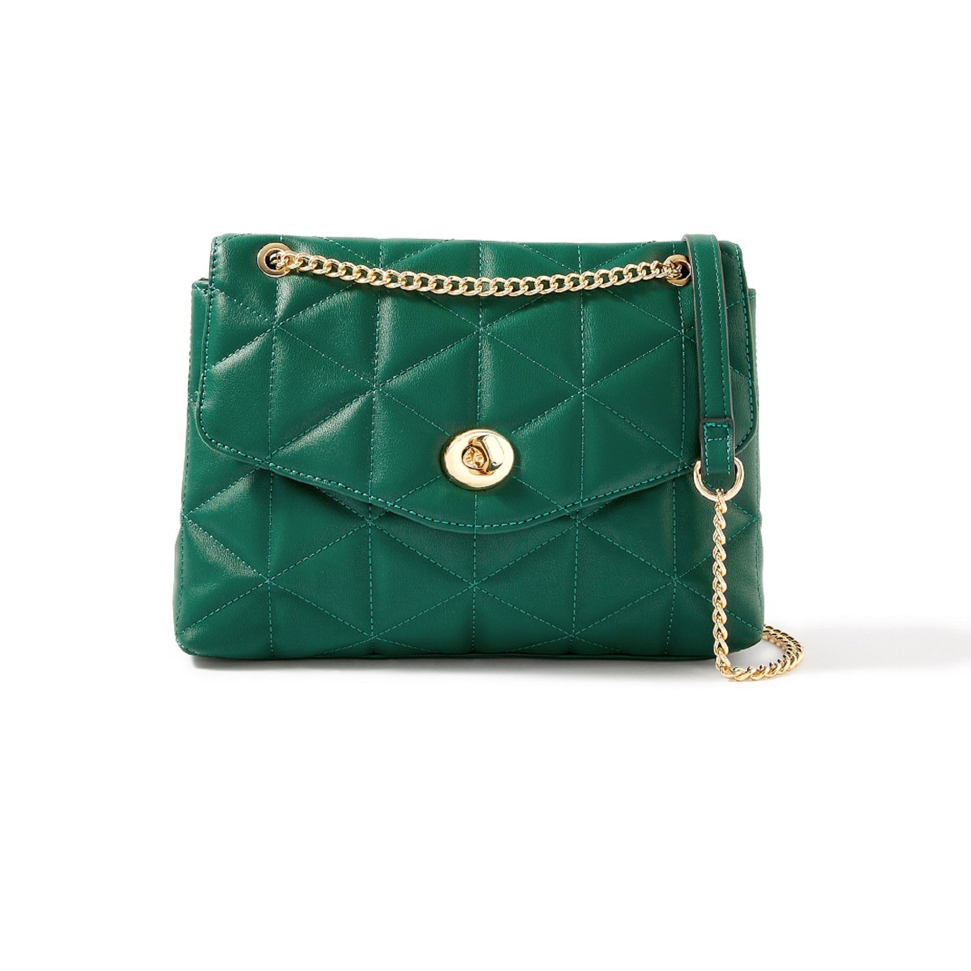 Accessorize London women's Faux Leather Green Eva Quilt Shoulder Sling bag