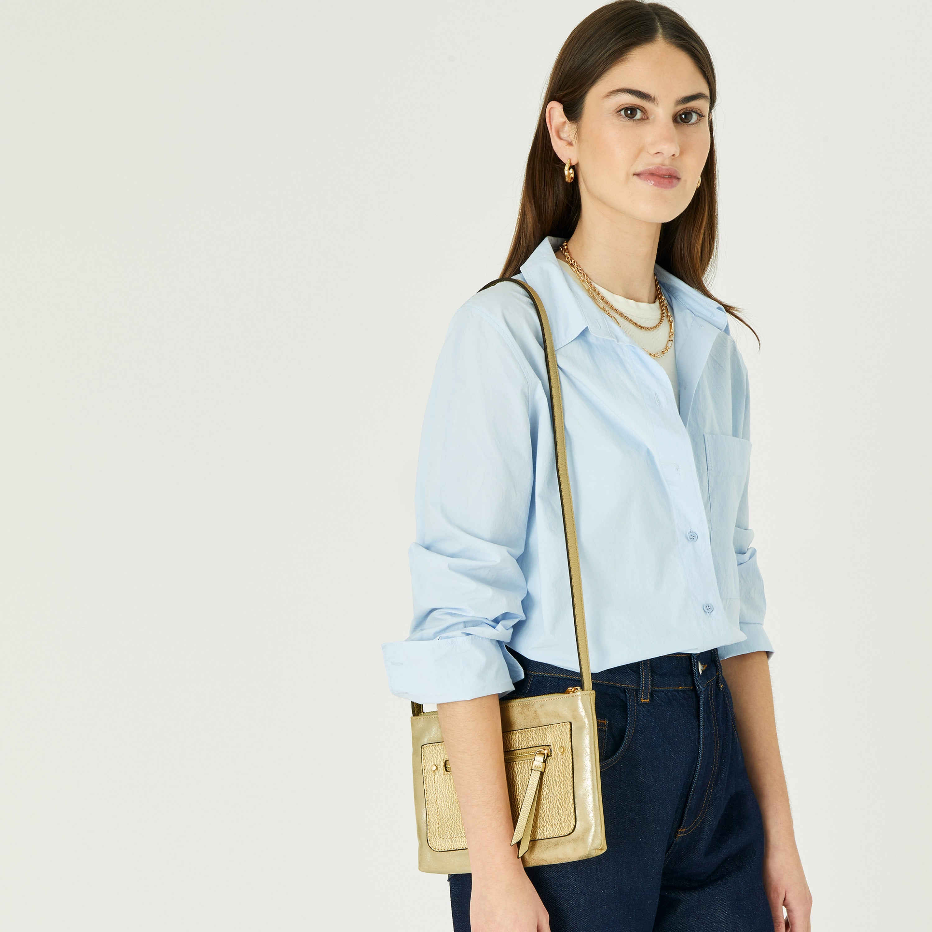Accessorize London women's Faux Leather Gold Ella Messenger Sling bag
