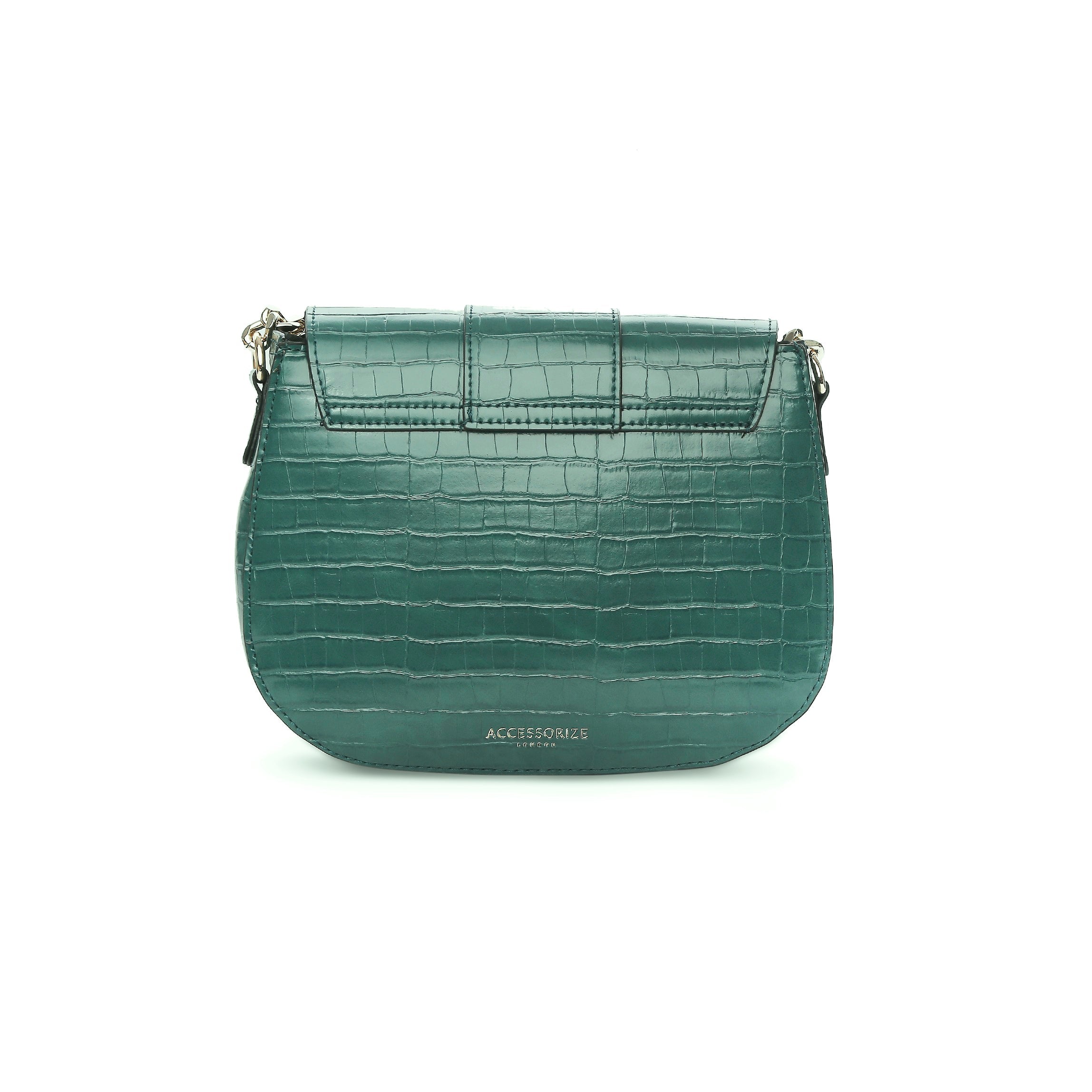 Accessorize London women's Faux Leather Green Buckle Saddle Shoulder & Sling bag