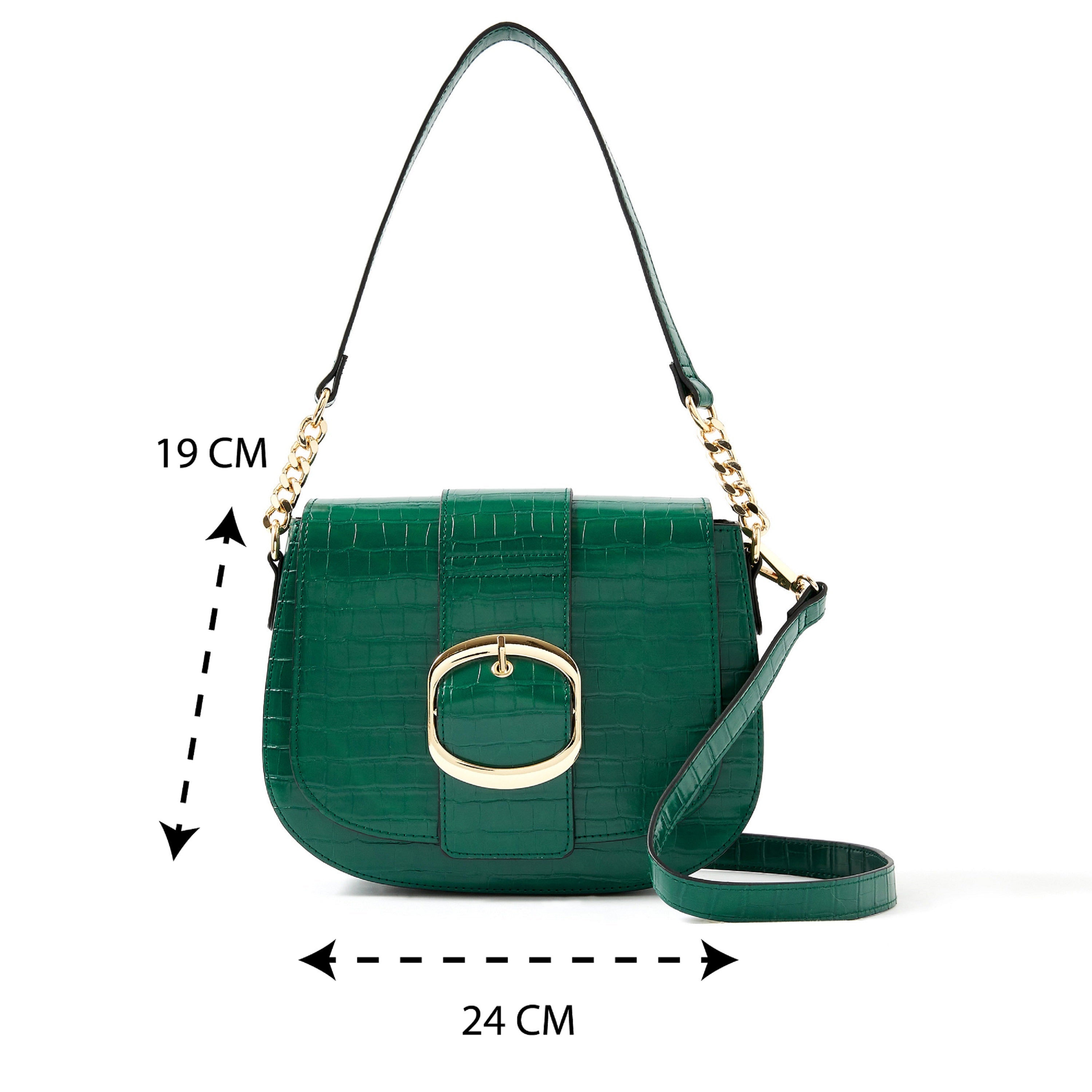 Accessorize London women's Faux Leather Green Buckle Saddle Shoulder & Sling bag