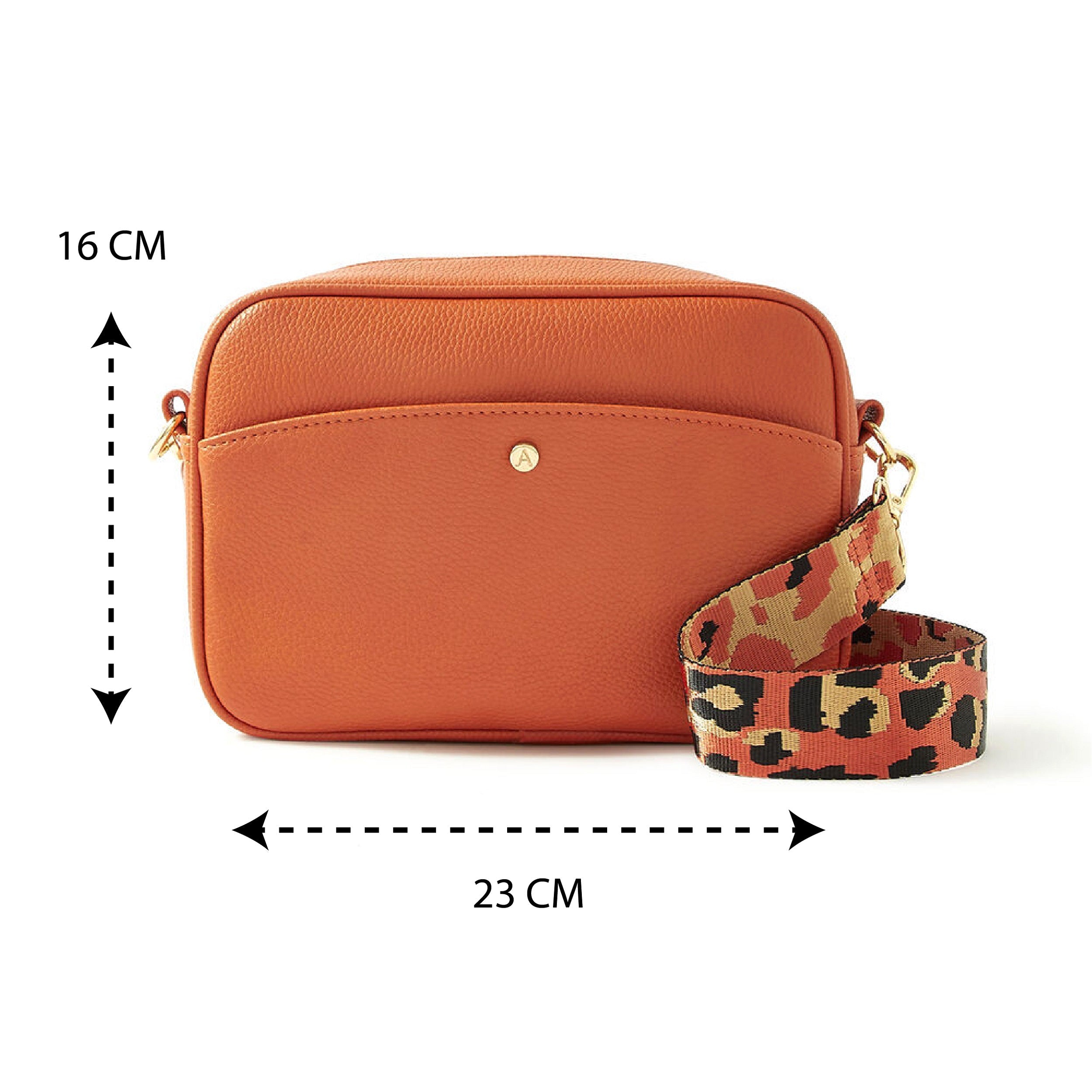 Accessorize London Women's Faux Leather Orange Leopard strap camera Sling bag