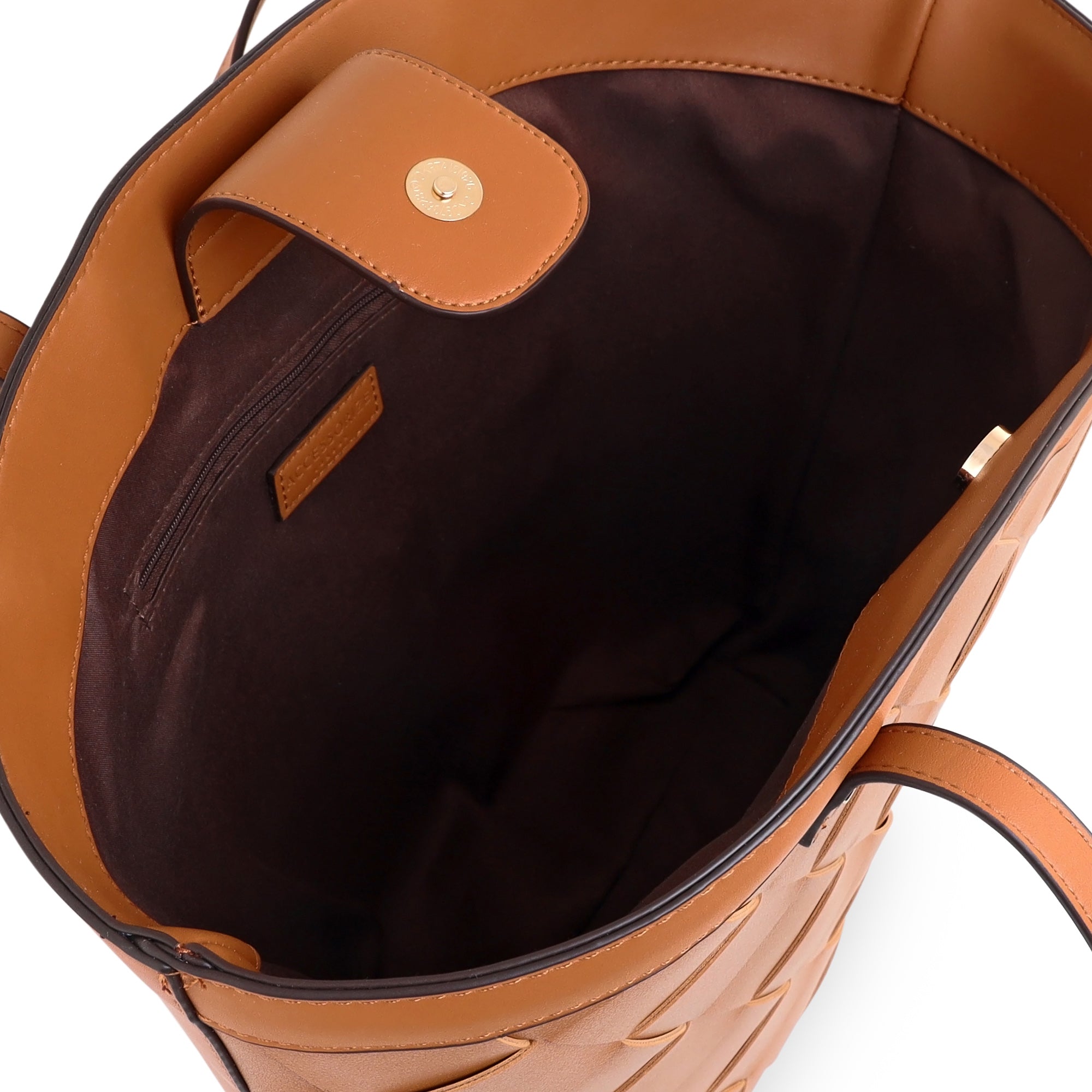 Accessorize London Women's Faux Leather Tan Cross-Weave tote Bag