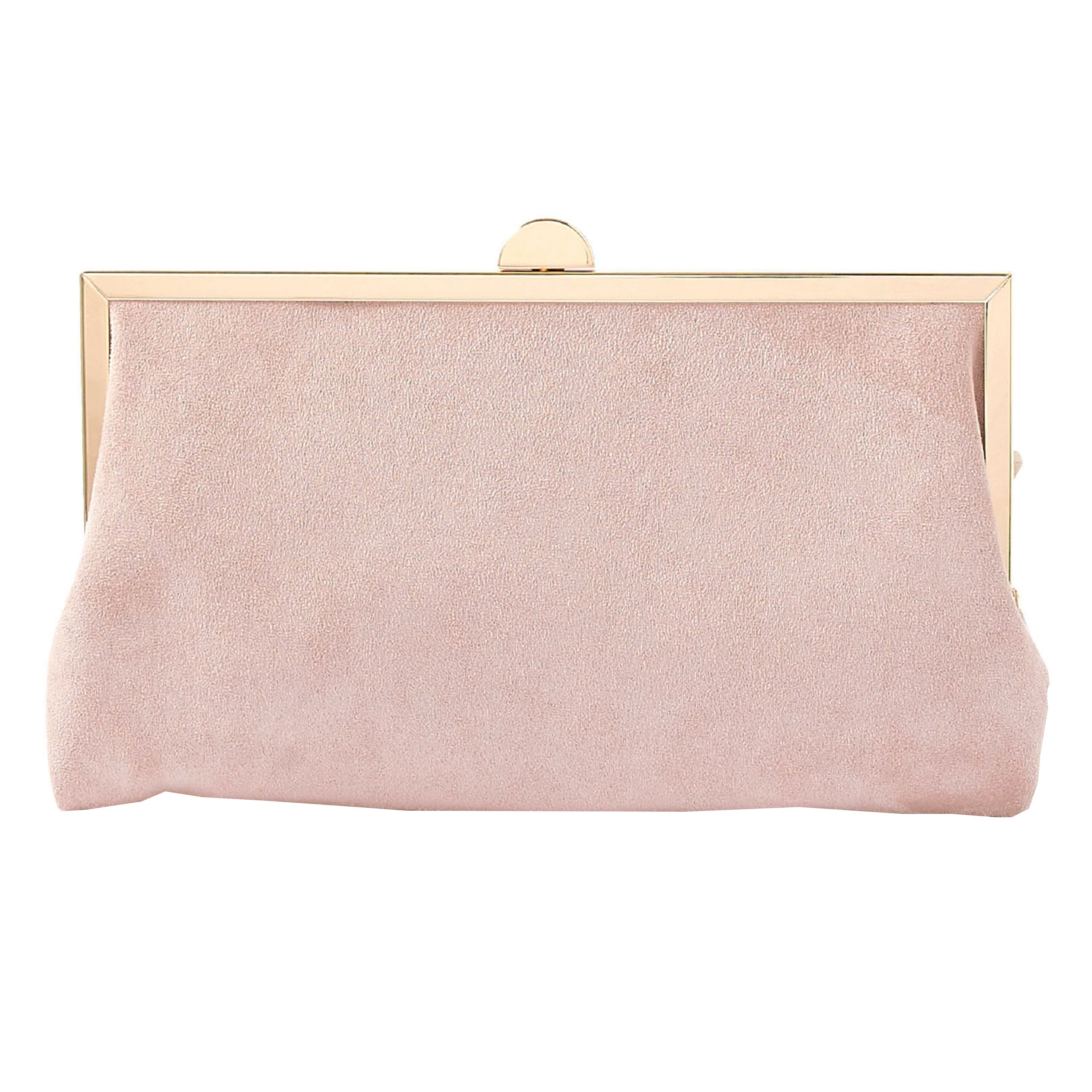 Accessorize London Women's Faux Leather Nude Suedette Clipframe Party Bag