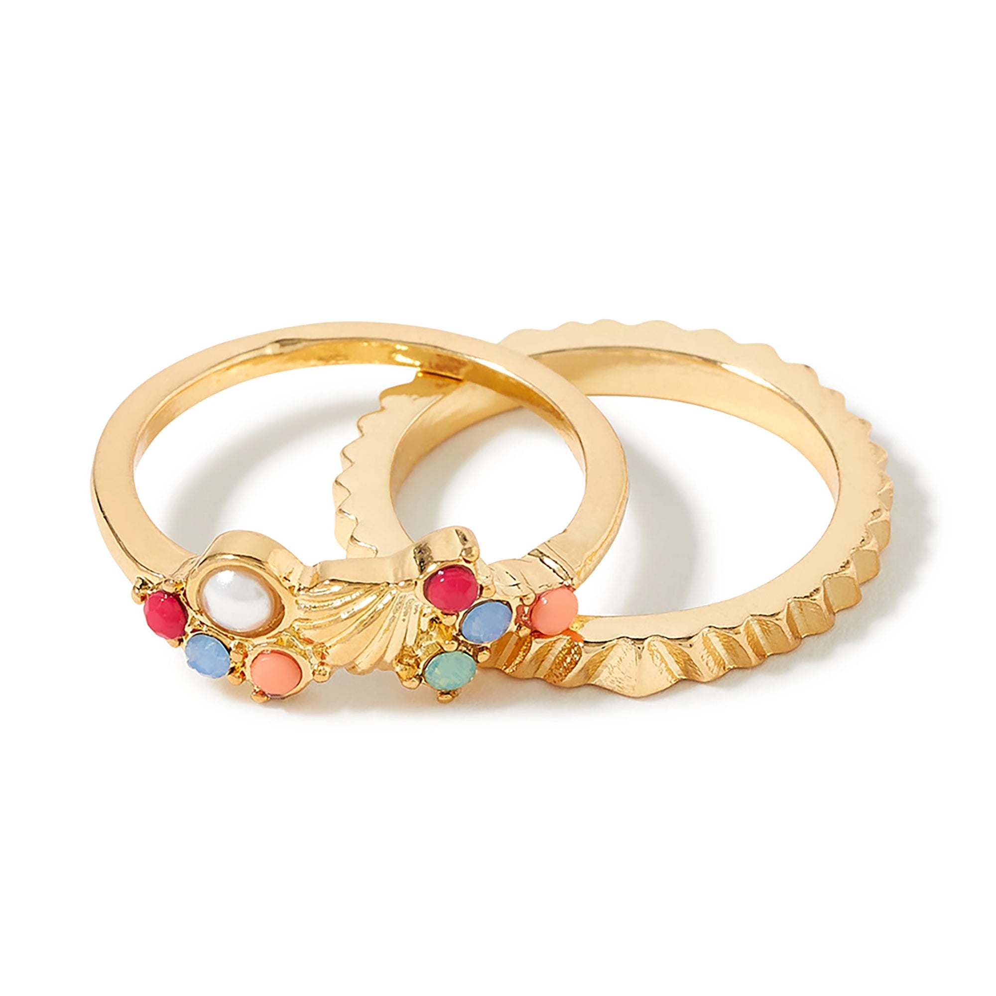 Accessorize London Women'S Multi Color Set Of 2 Shell & Tiny Gems Ring Pack-Large