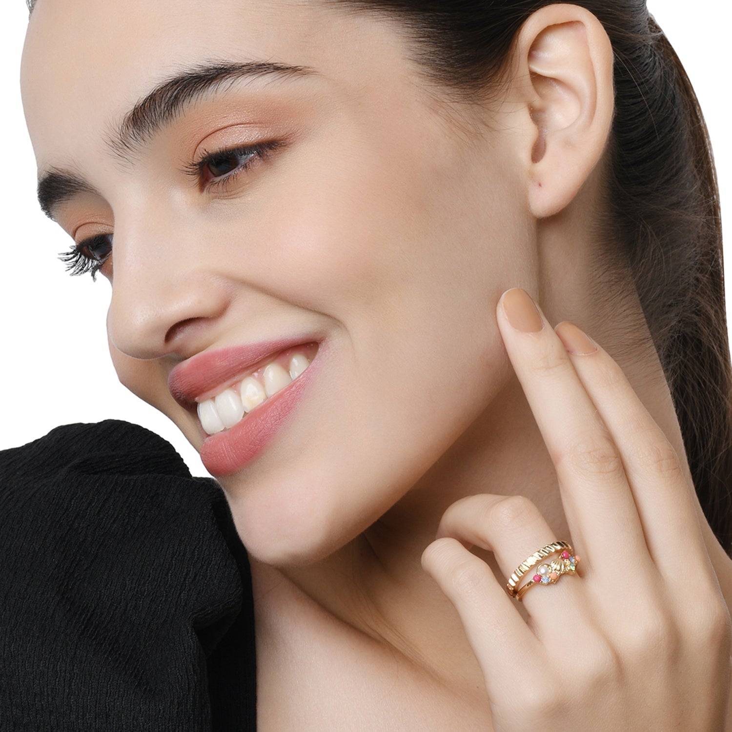 Accessorize London Women'S Multi Color Set Of 2 Shell & Tiny Gems Ring Pack-Large