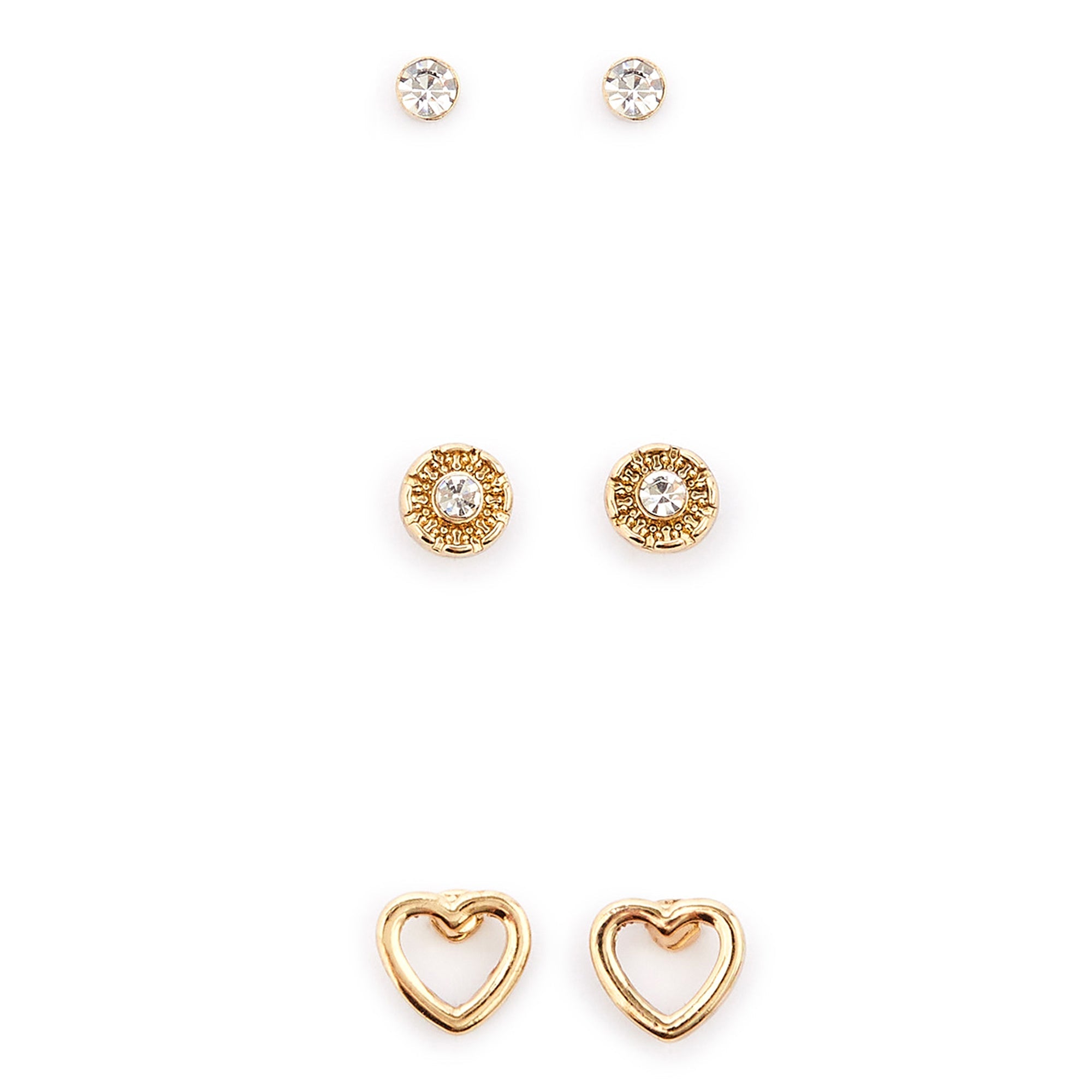 Accessorize London Women'S Gold Set Of 3 Heart Stud Earring Pack