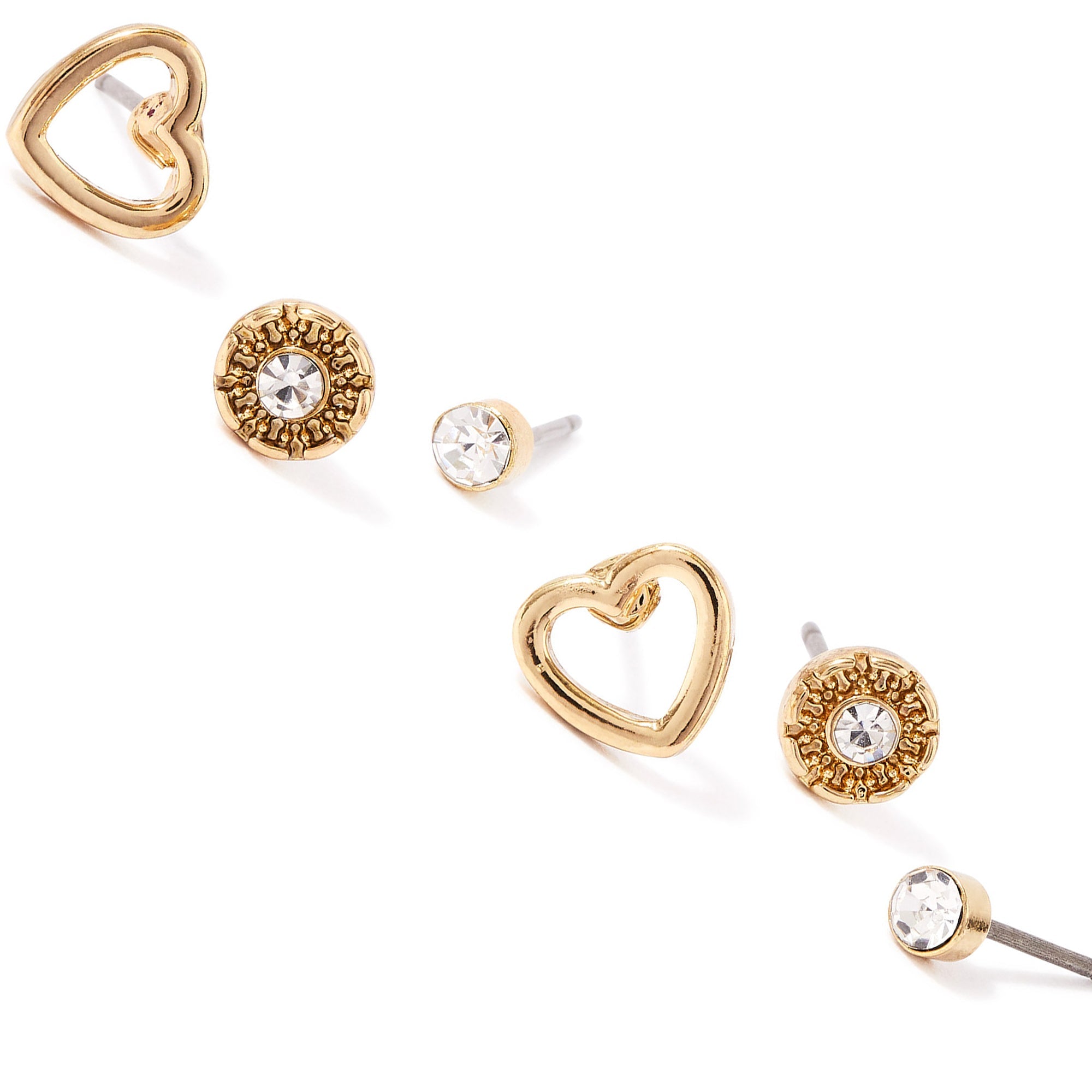 Accessorize London Women'S Gold Set Of 3 Heart Stud Earring Pack