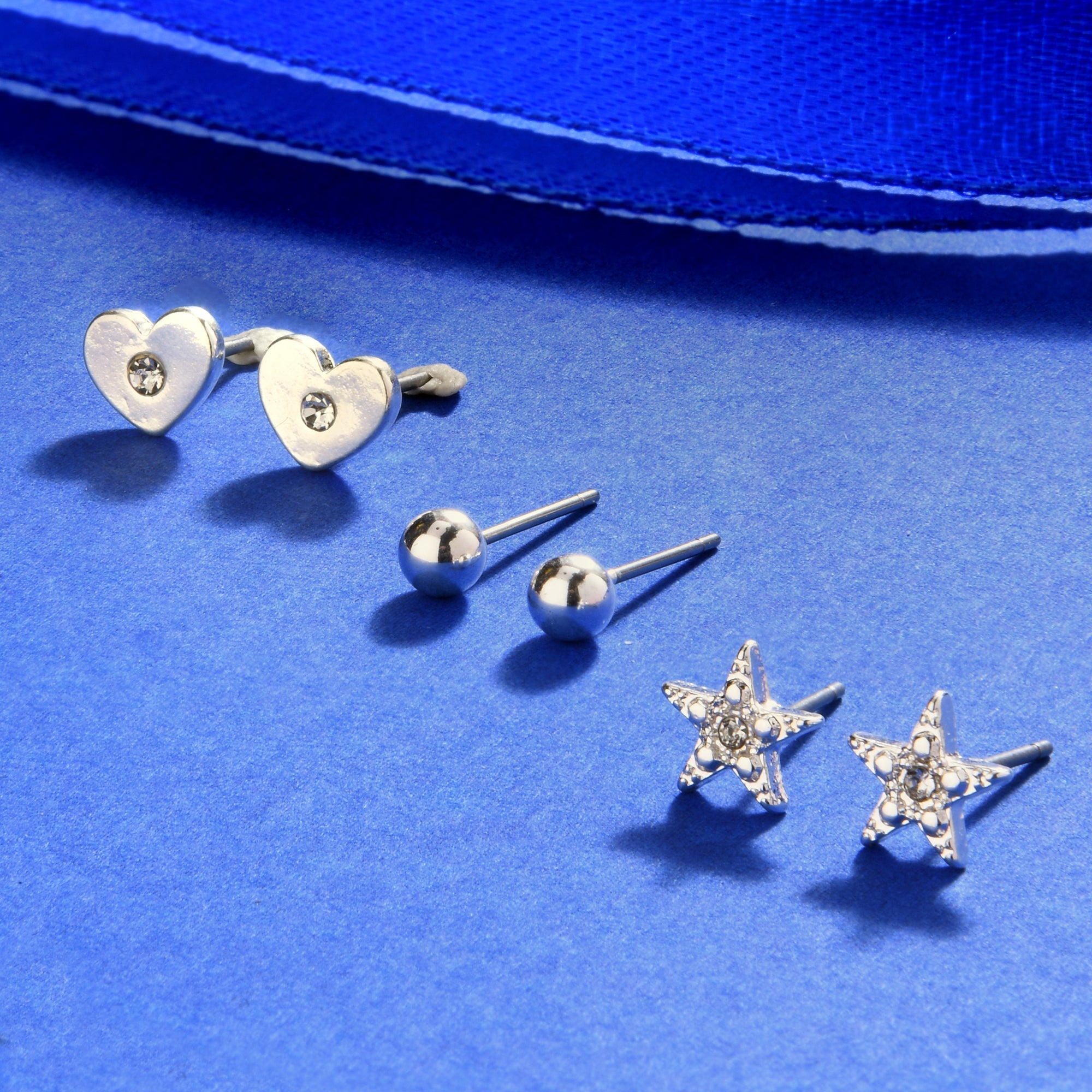 Accessorize London Women'S Silver Set Of 3 Heart Stars Stud Earring Pack