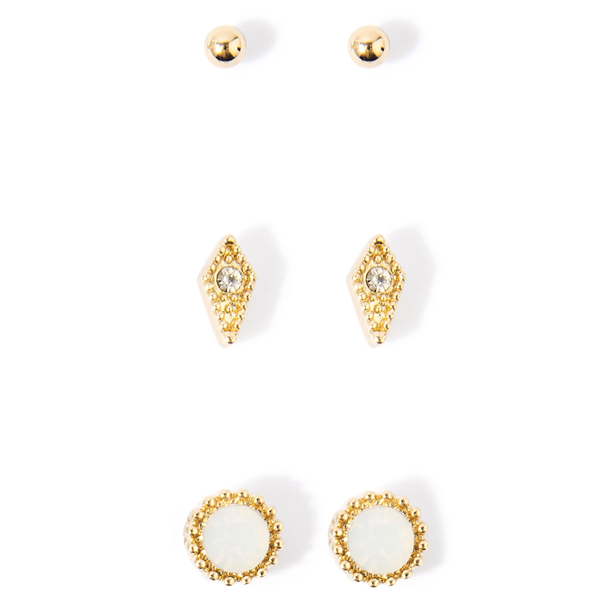 Accessorize London Women's Golden Set Of 3 Pretty Opal Stud Earring Pack